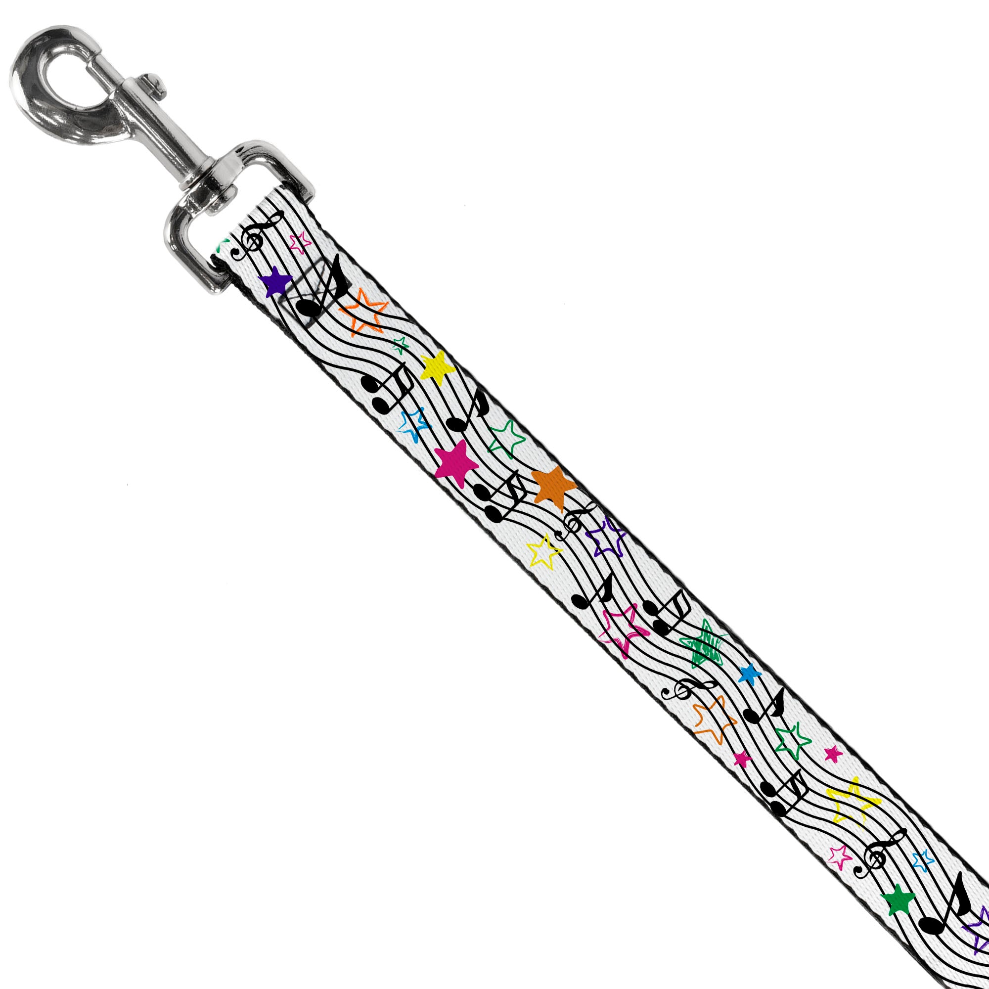 Dog Leash - Music Notes Stars White/Black/Multi Color Dog Leashes Buckle-Down