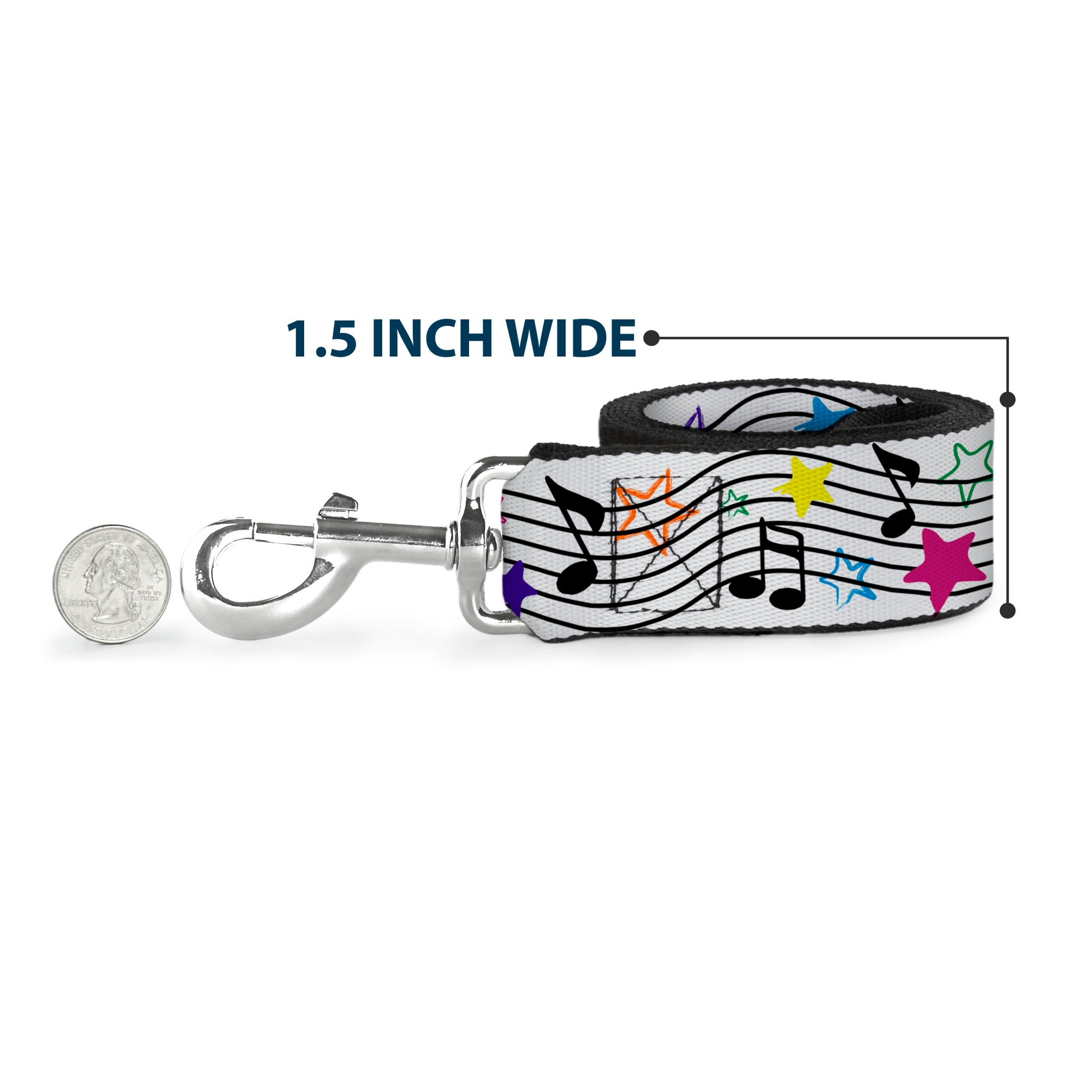 Dog Leash - Music Notes Stars White/Black/Multi Color Dog Leashes Buckle-Down