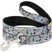 Dog Leash - Music Notes Stars White/Black/Multi Color Dog Leashes Buckle-Down