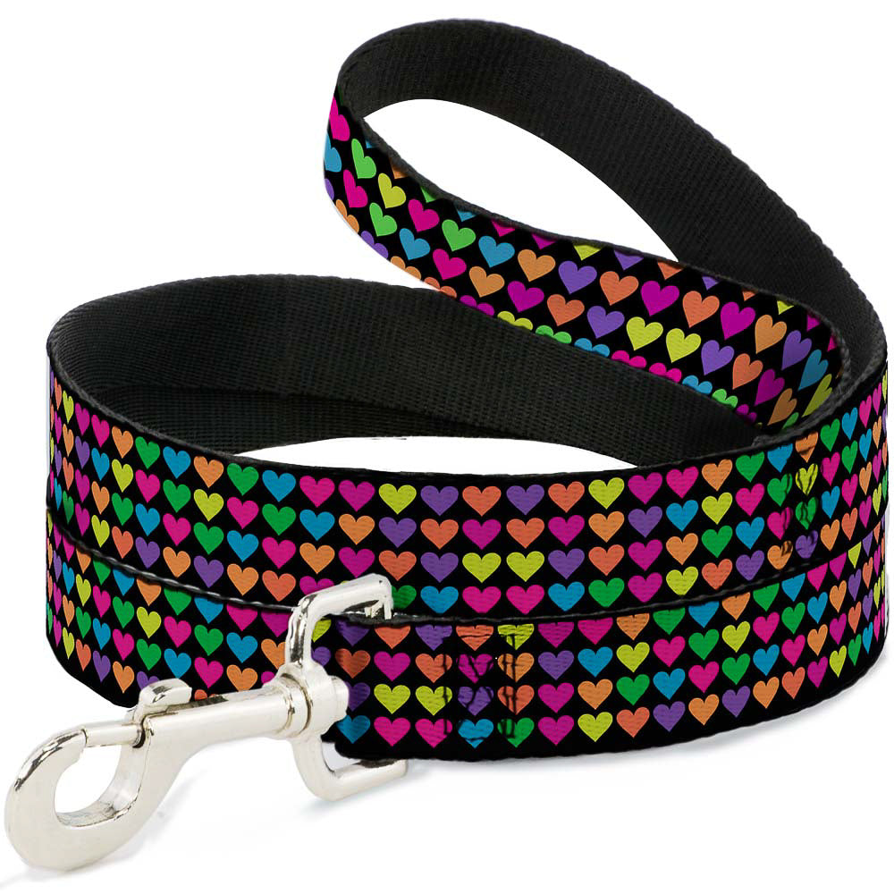Dog Leash - Mini Hearts Black/Multi Neon Dog Leashes Buckle-Down