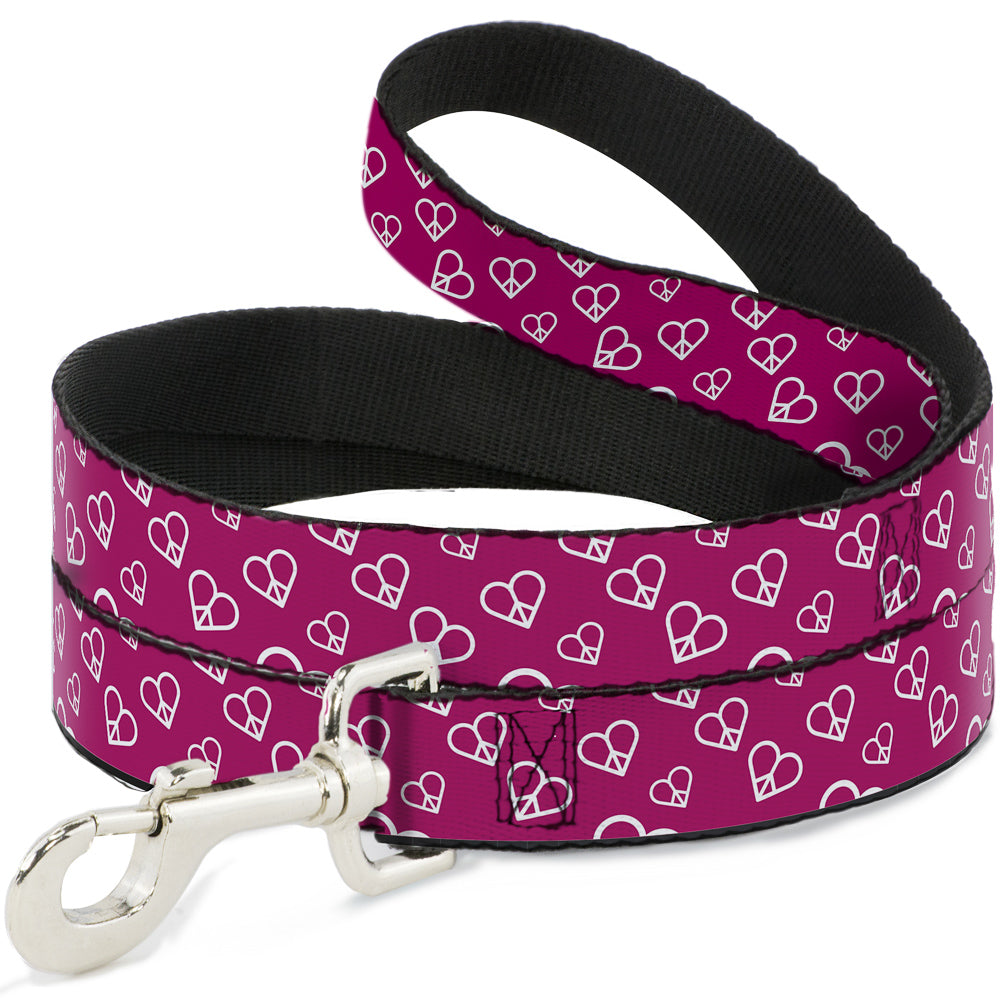 Dog Leash - Mini Peace Hearts Fuchsia/White Dog Leashes Buckle-Down