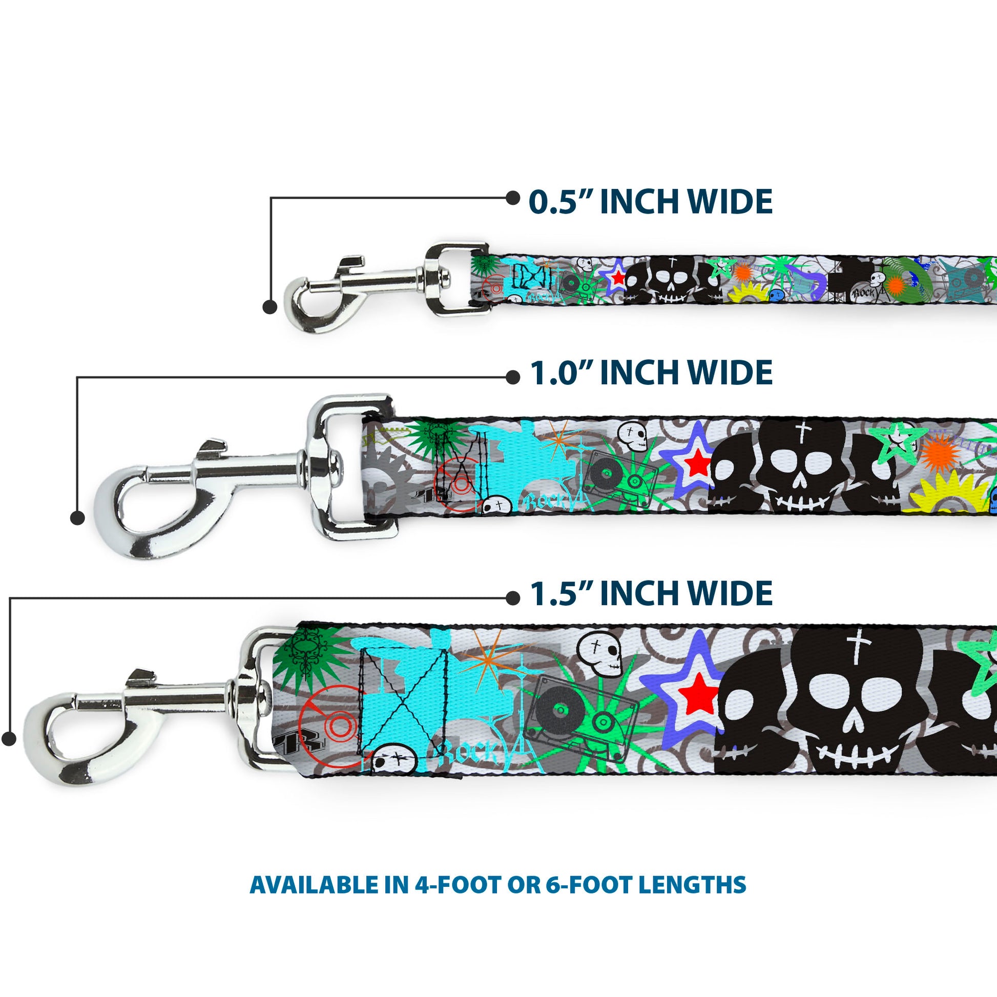 Dog Leash - Music Skulls Multi Color Dog Leashes Buckle-Down