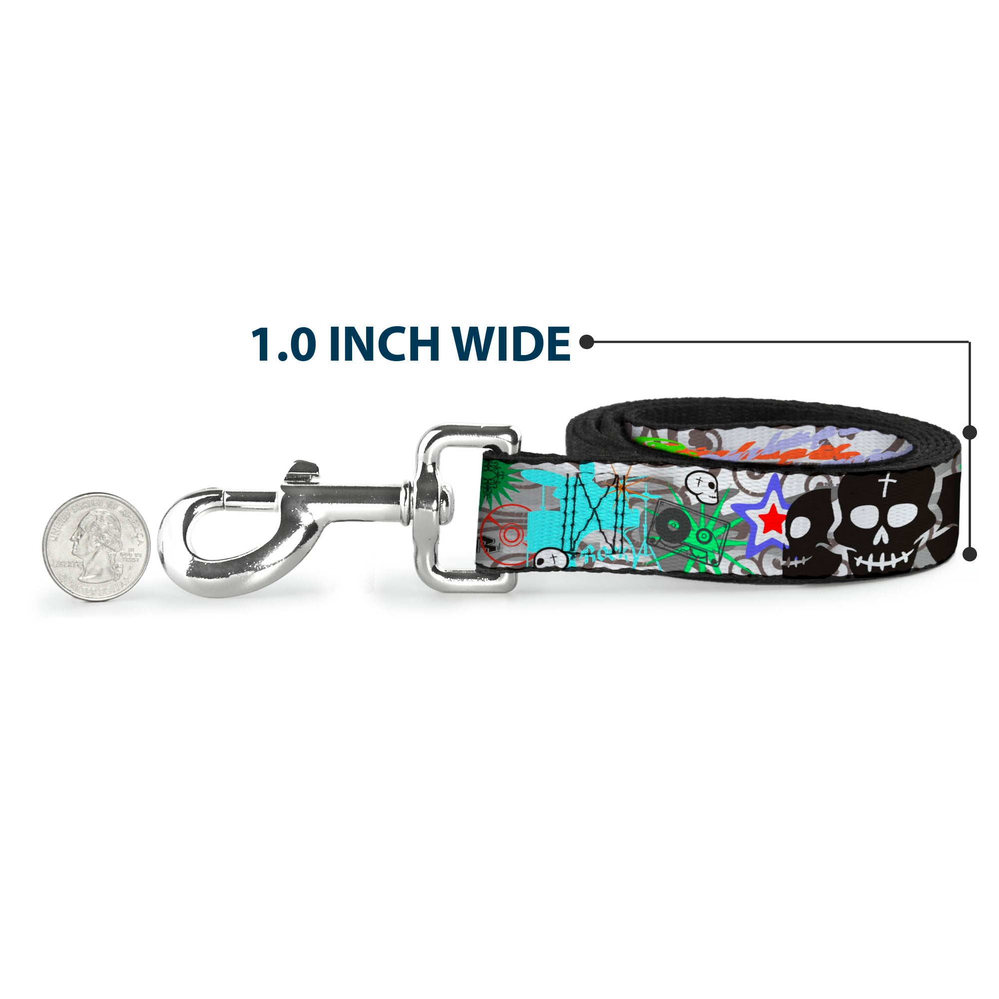 Dog Leash - Music Skulls Multi Color Dog Leashes Buckle-Down