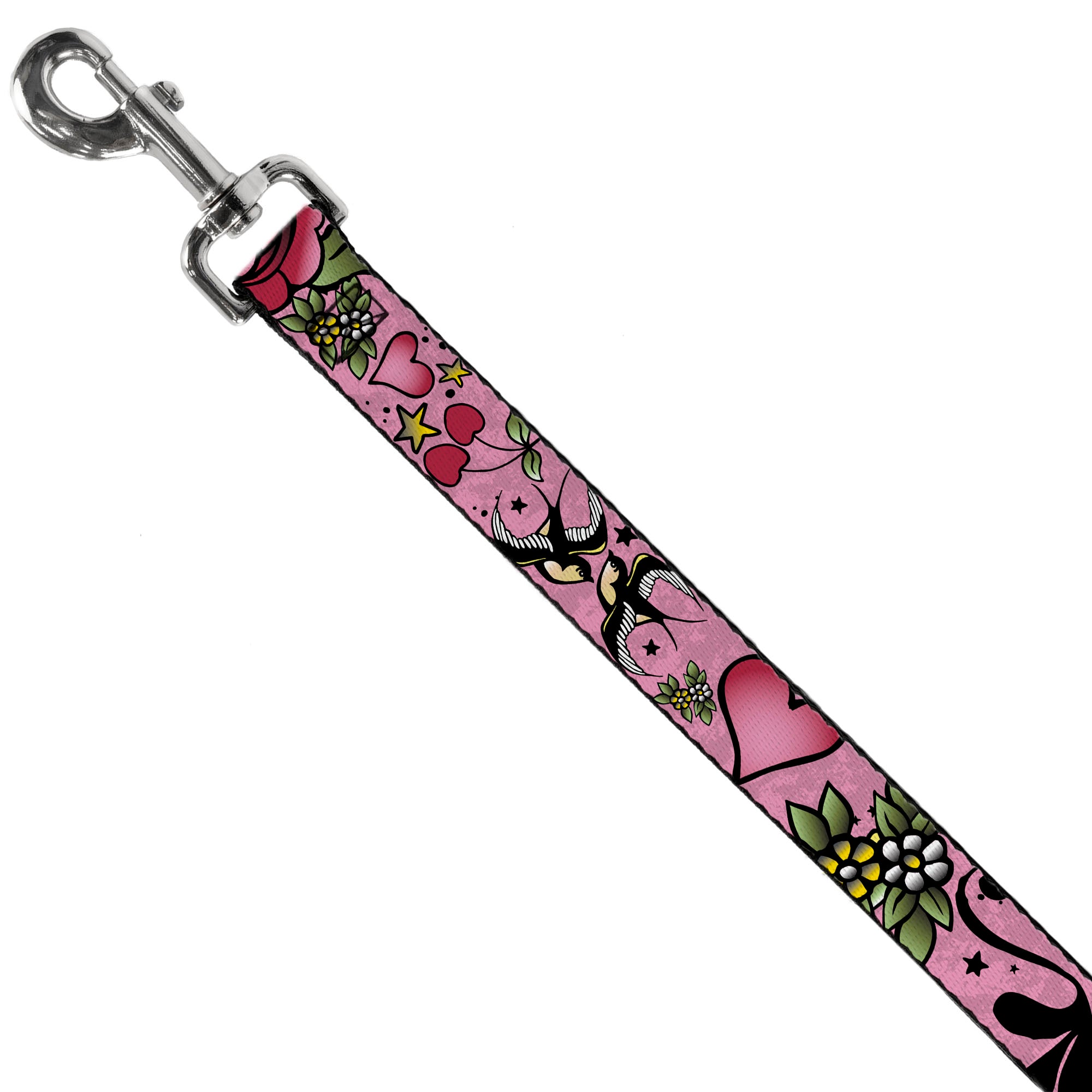 Dog Leash - Mom & Dad CLOSE-UP Pink w/Sparrows Dog Leashes Buckle-Down