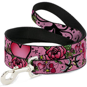 Dog Leash - Mom & Dad CLOSE-UP Pink w/Sparrows Dog Leashes Buckle-Down