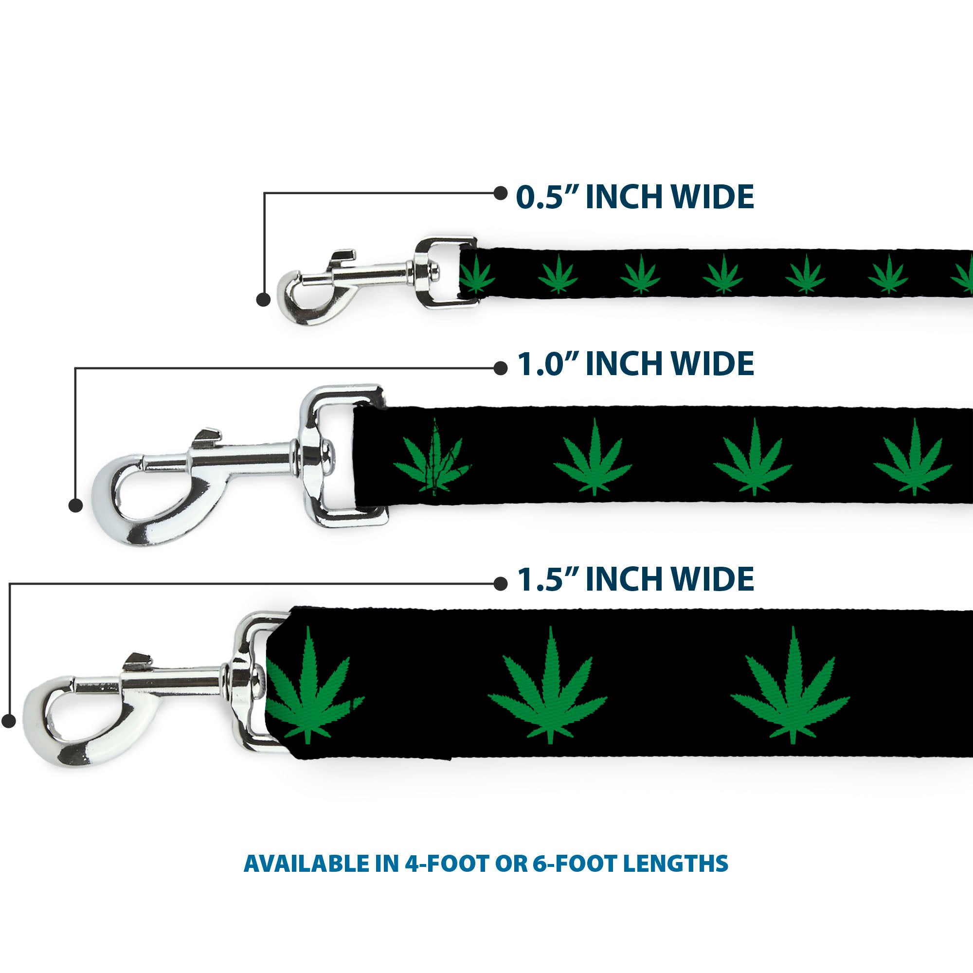 Buckle-Down Dog Leash - Marijuana Leaf Repeat Black/Green Dog Leashes Buckle-Down