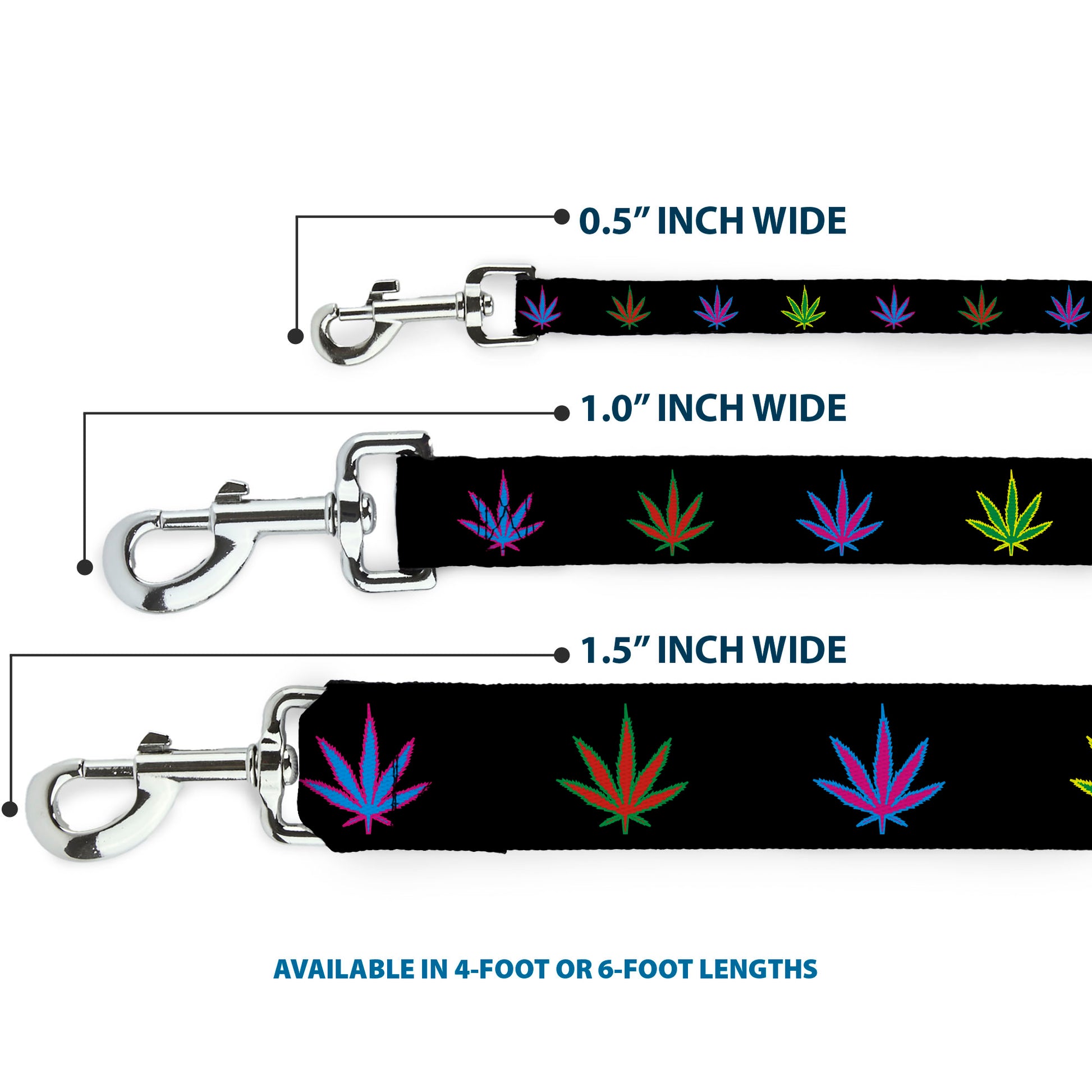 Buckle-Down Dog Leash - Marijuana Leaf Repeat Black/Multi Color Dog Leashes Buckle-Down