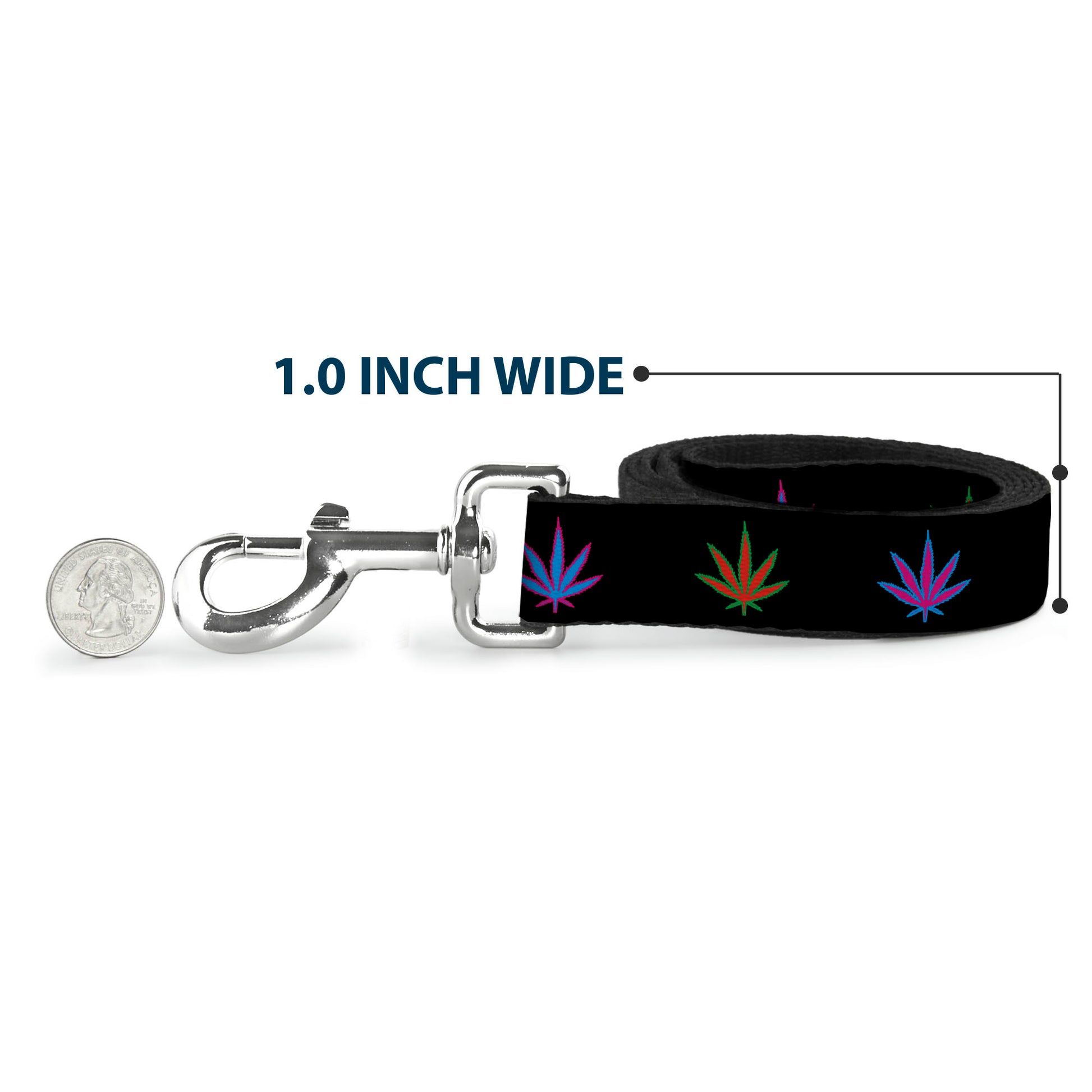 Buckle-Down Dog Leash - Marijuana Leaf Repeat Black/Multi Color Dog Leashes Buckle-Down