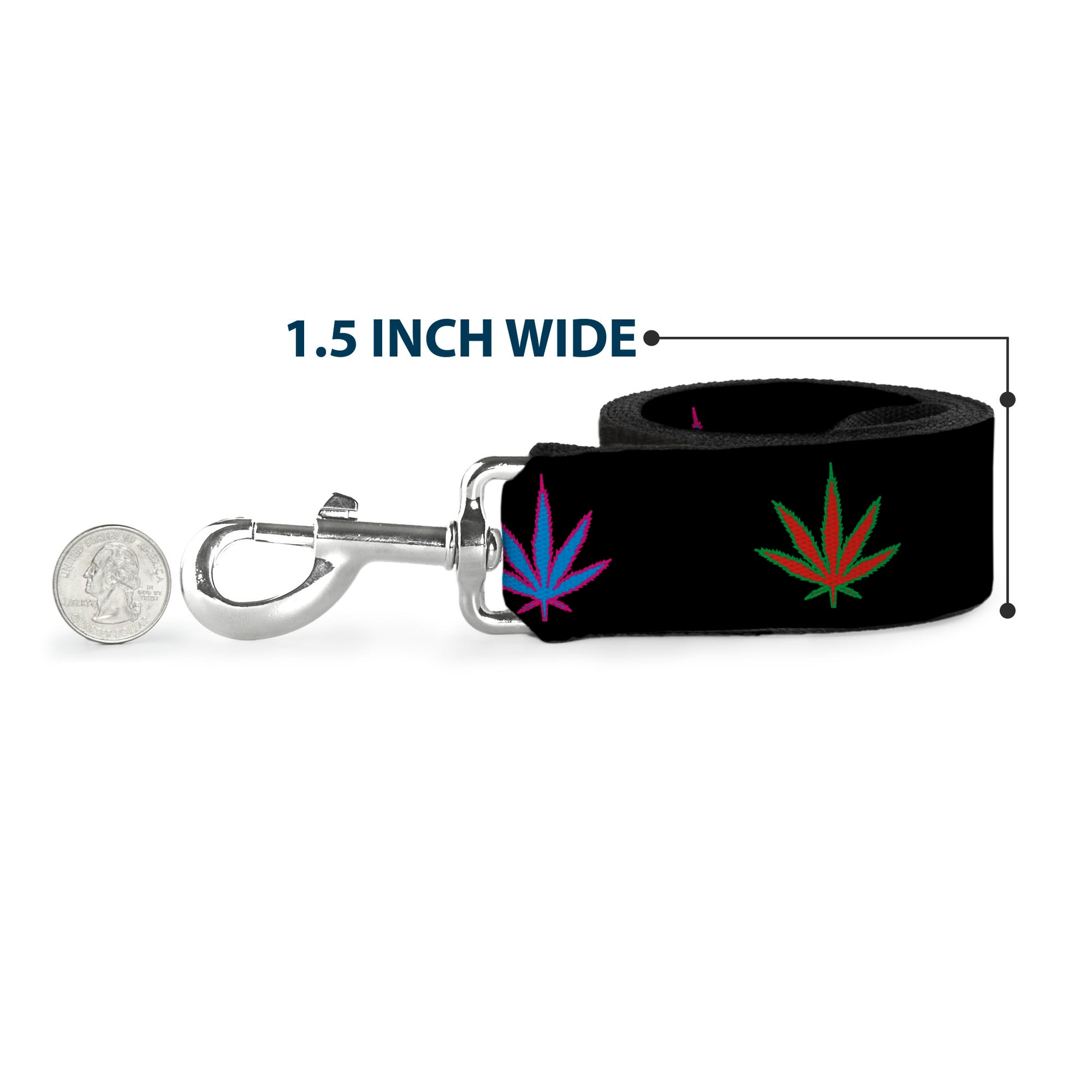 Buckle-Down Dog Leash - Marijuana Leaf Repeat Black/Multi Color Dog Leashes Buckle-Down