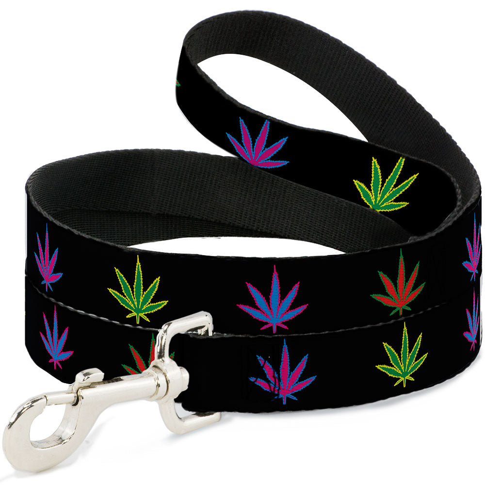 Buckle-Down Dog Leash - Marijuana Leaf Repeat Black/Multi Color Dog Leashes Buckle-Down