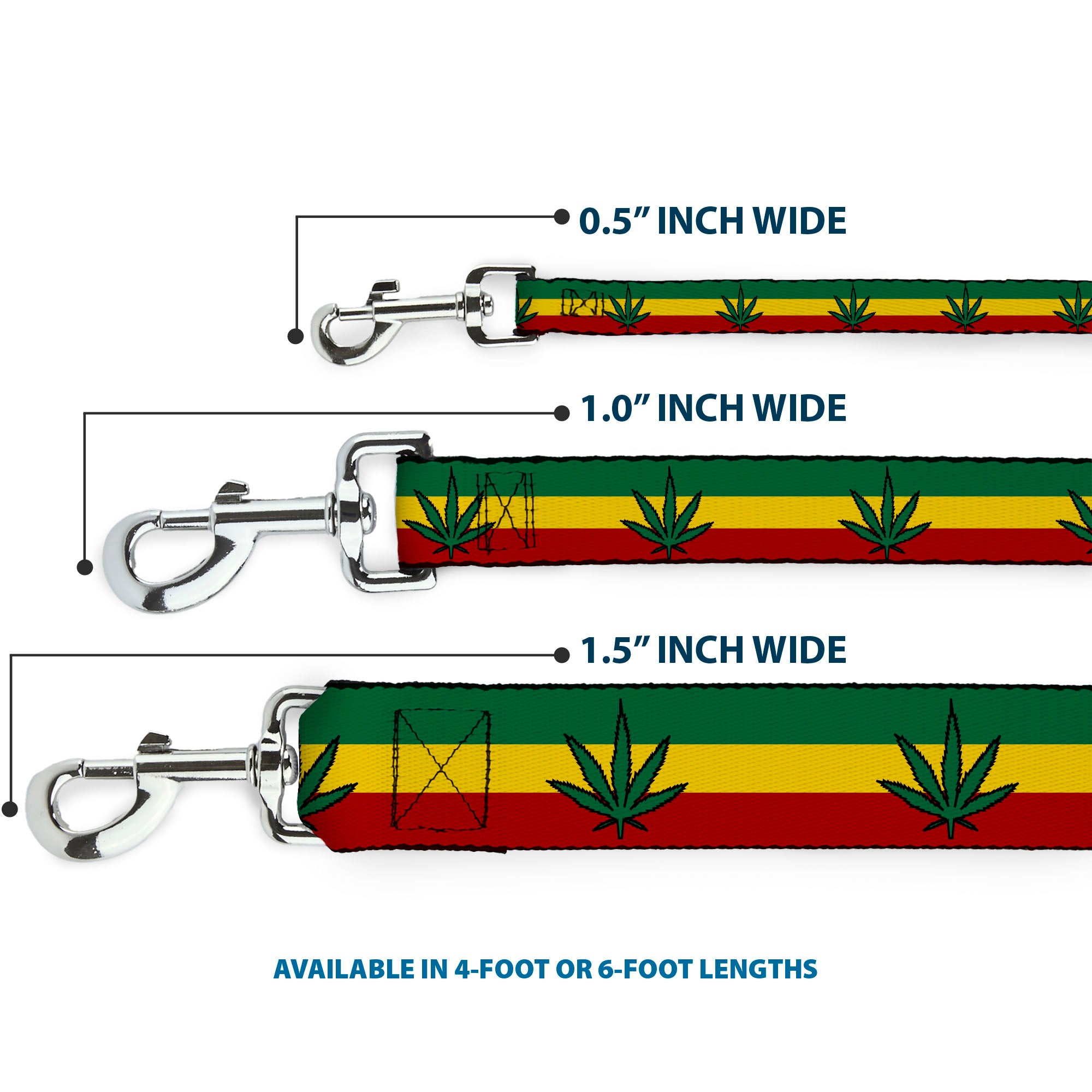 Buckle-Down Dog Leash - Marijuana Leaf Repeat Rasta Dog Leashes Buckle-Down