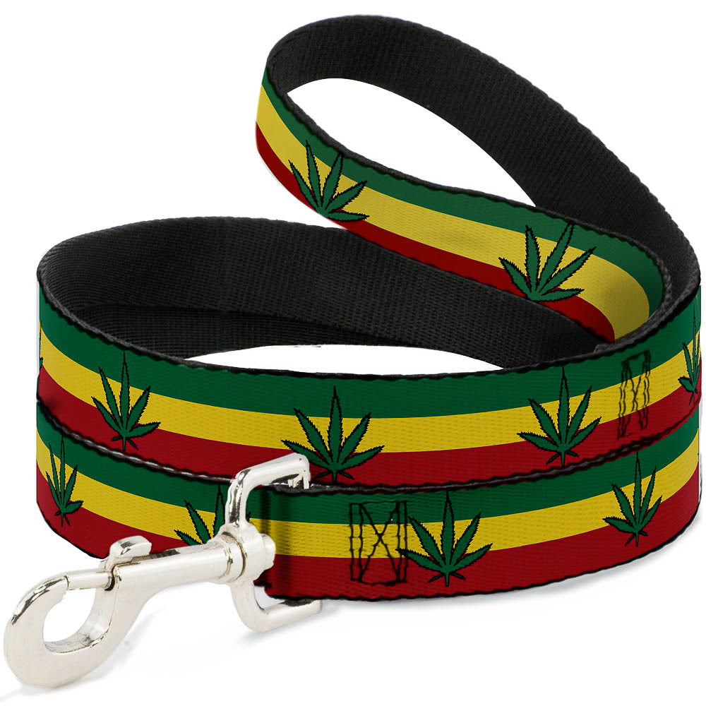 Buckle-Down Dog Leash - Marijuana Leaf Repeat Rasta Dog Leashes Buckle-Down