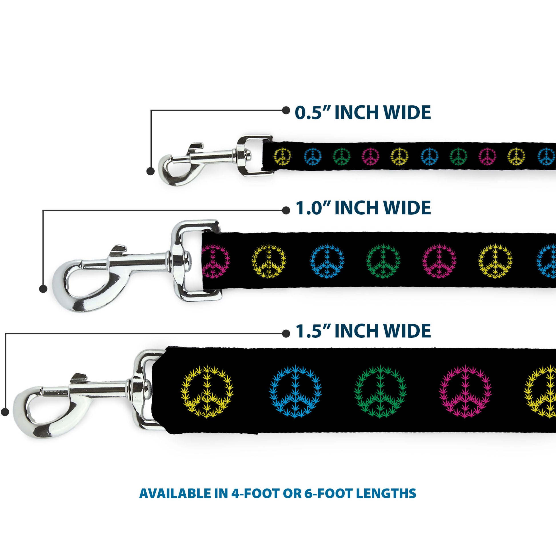 Buckle-Down Dog Leash - Marijuana Peace Repeat Black/Multi Color Dog Leashes Buckle-Down