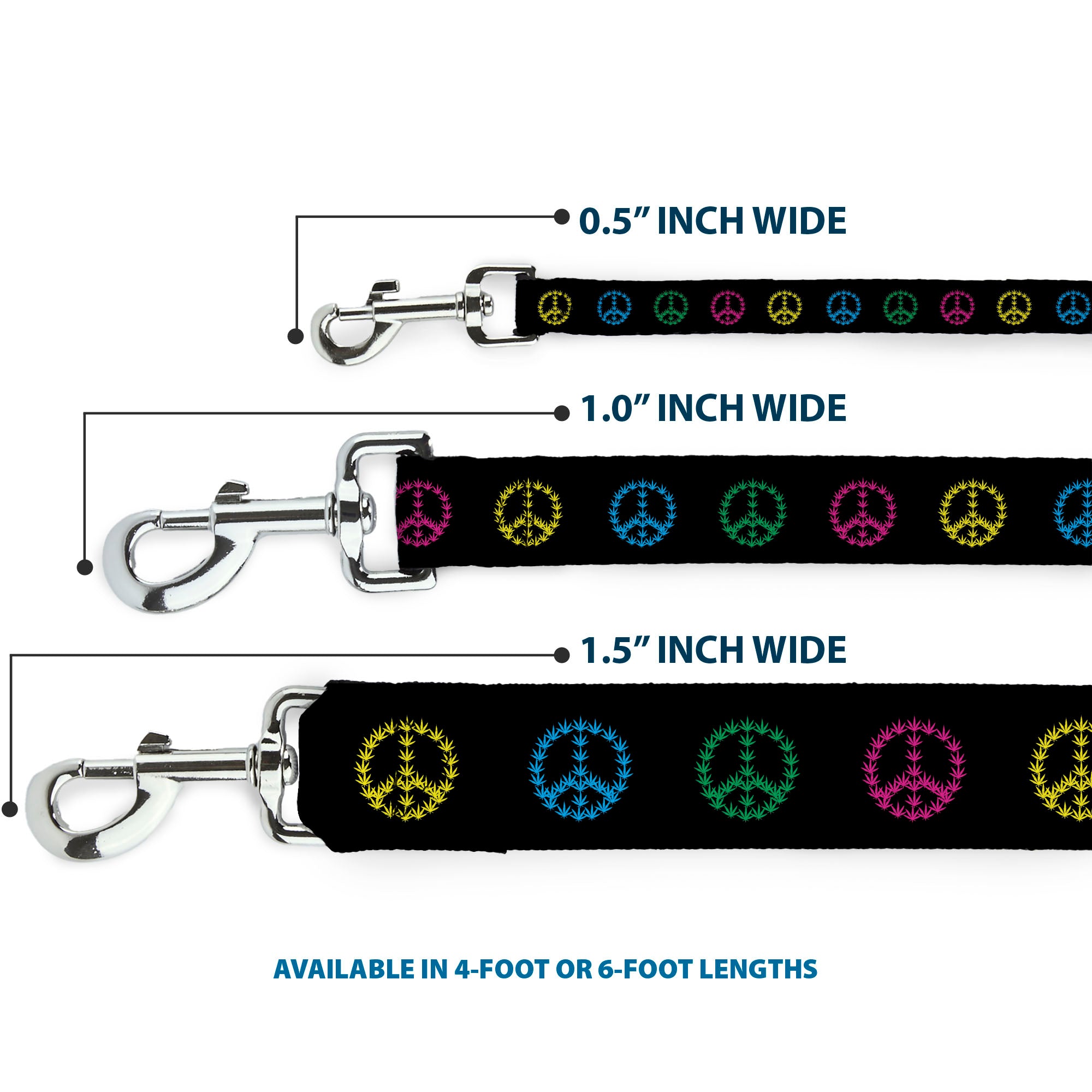 Buckle-Down Dog Leash - Marijuana Peace Repeat Black/Multi Color Dog Leashes Buckle-Down