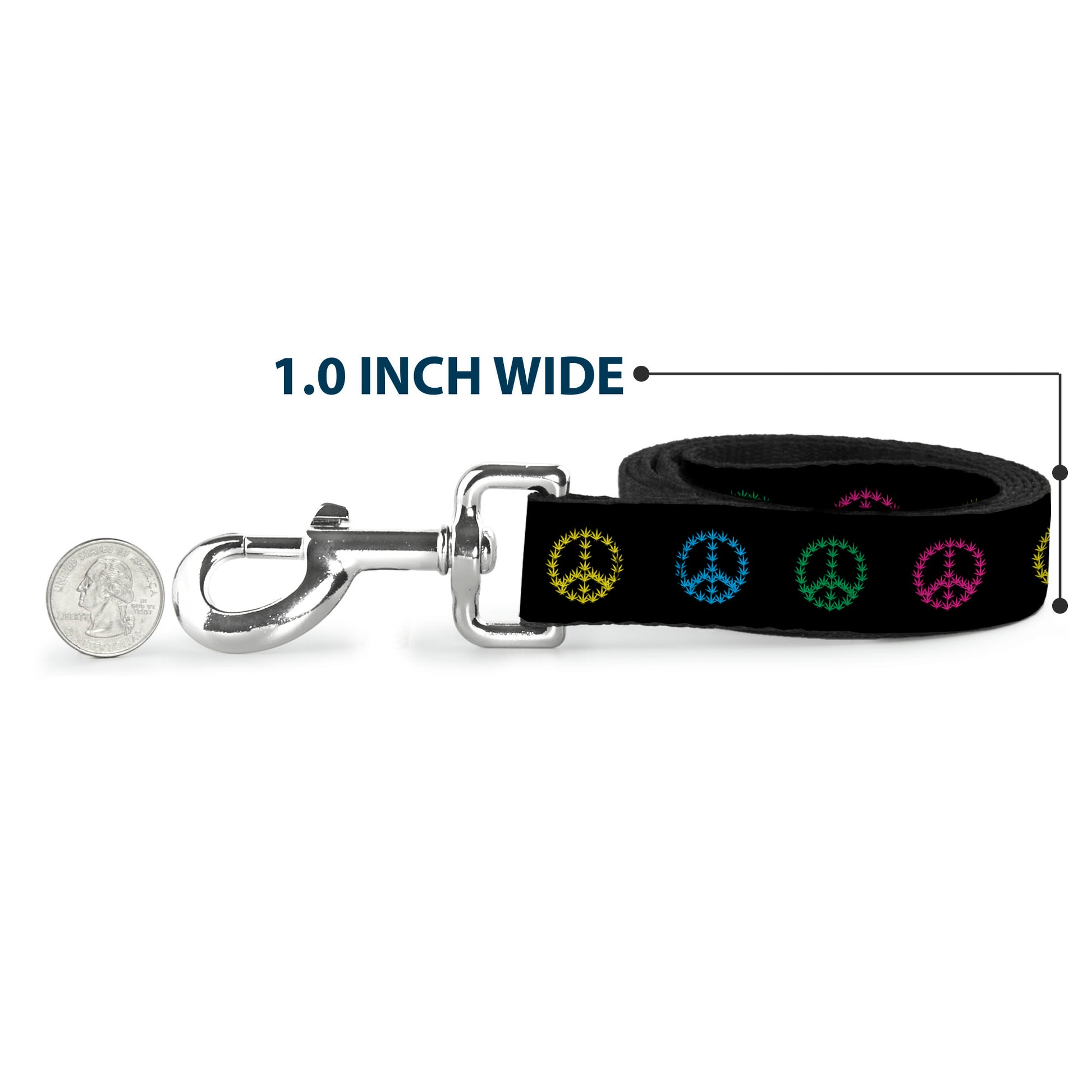 Buckle-Down Dog Leash - Marijuana Peace Repeat Black/Multi Color Dog Leashes Buckle-Down
