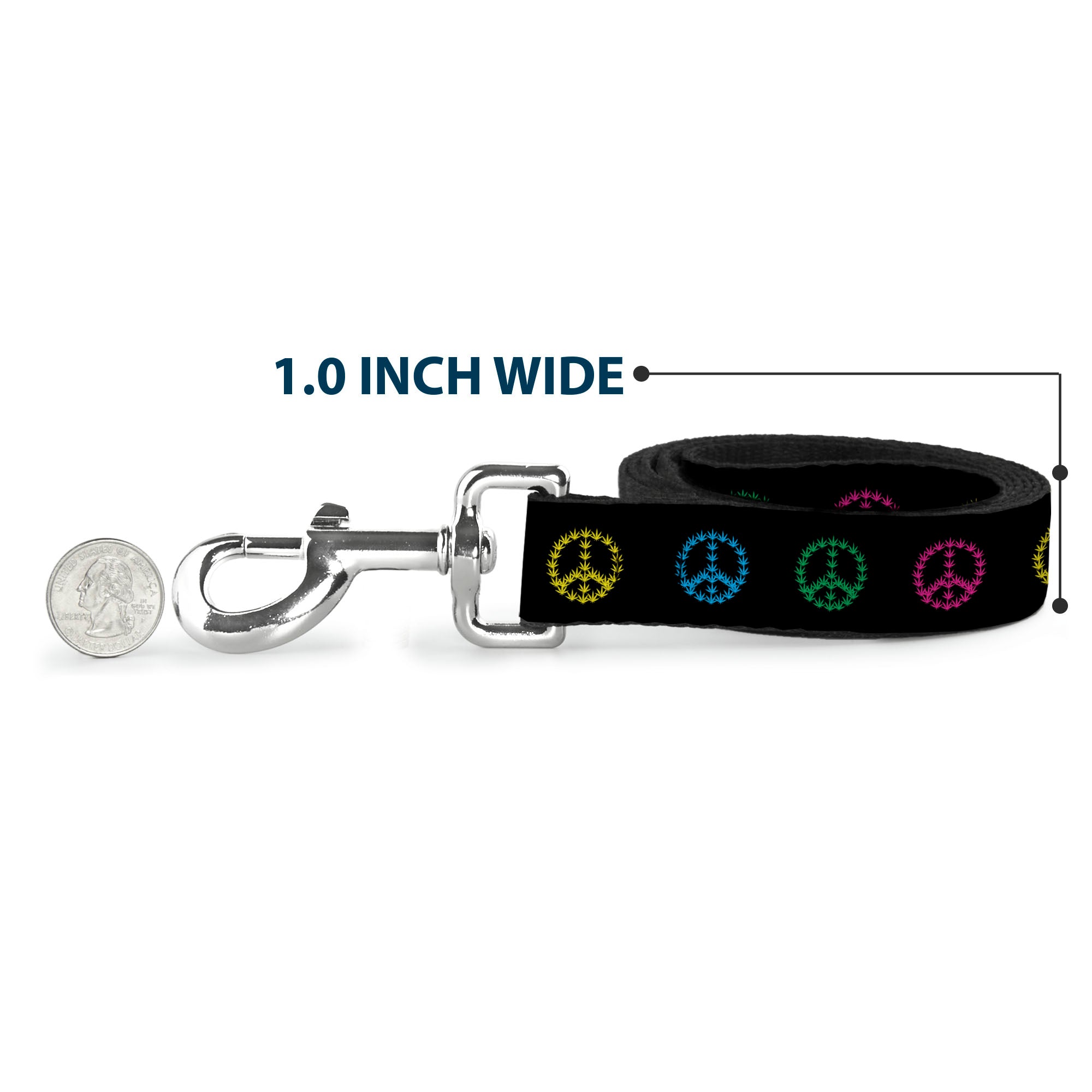 Buckle-Down Dog Leash - Marijuana Peace Repeat Black/Multi Color Dog Leashes Buckle-Down
