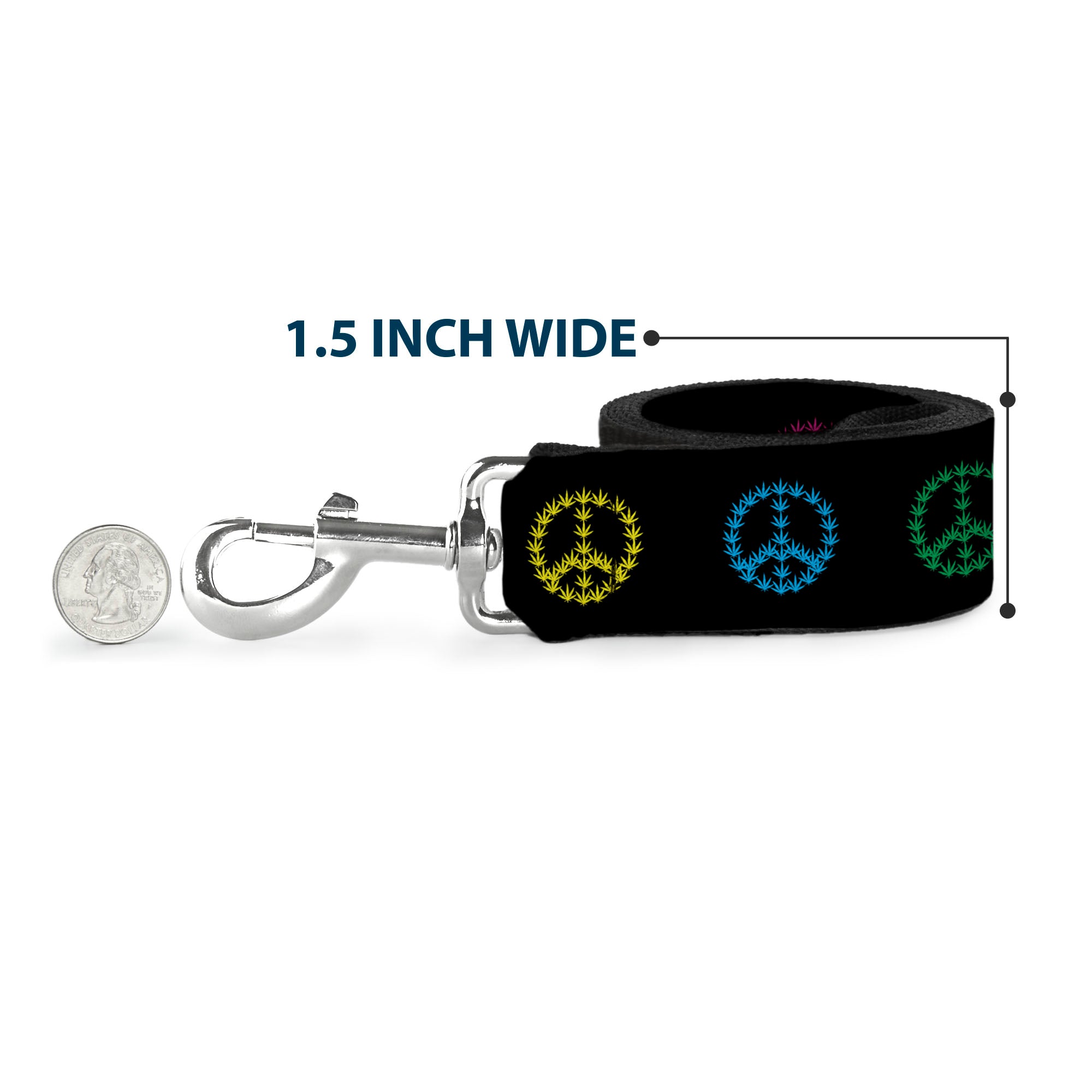 Buckle-Down Dog Leash - Marijuana Peace Repeat Black/Multi Color Dog Leashes Buckle-Down