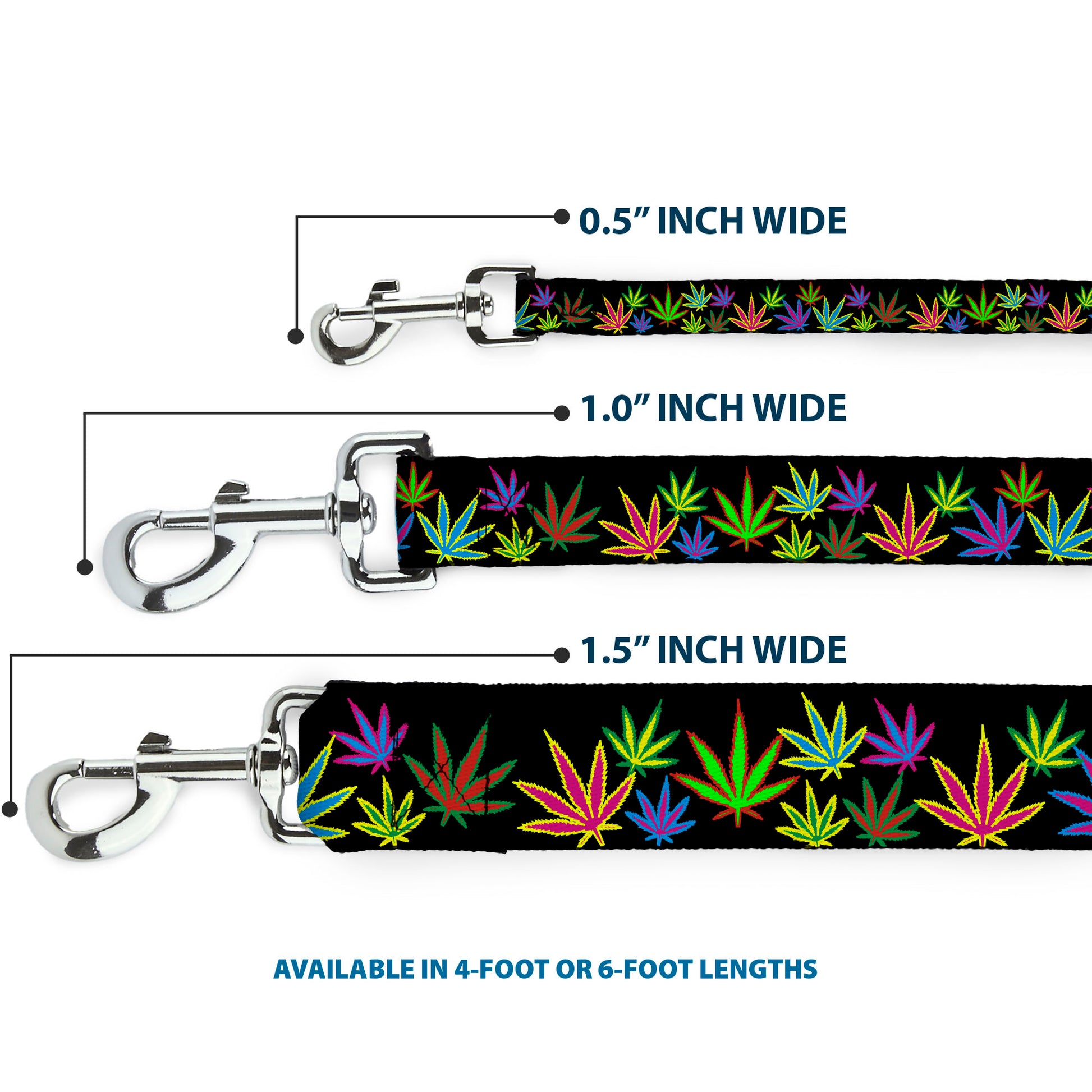Buckle-Down Dog Leash - Multi Marijuana Leaves Black/Multi Color Dog Leashes Buckle-Down