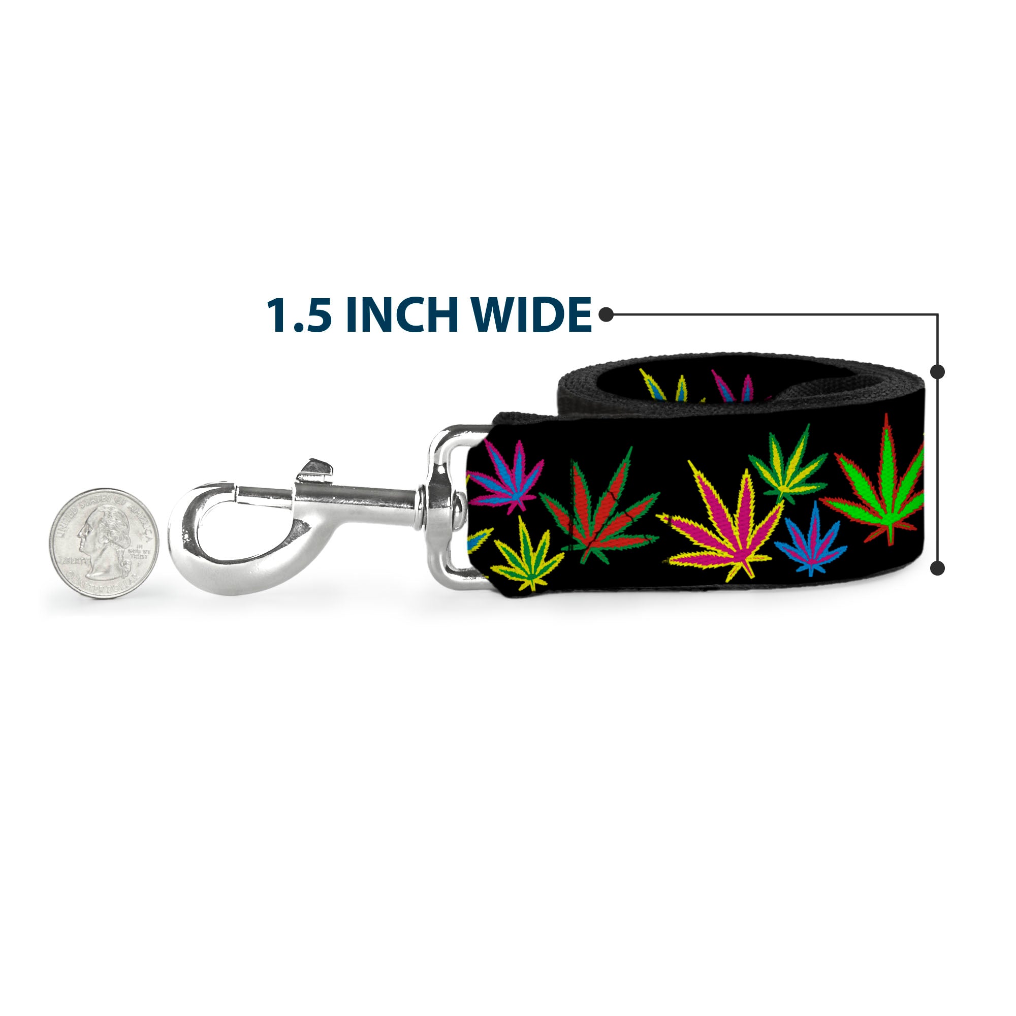 Buckle-Down Dog Leash - Multi Marijuana Leaves Black/Multi Color Dog Leashes Buckle-Down
