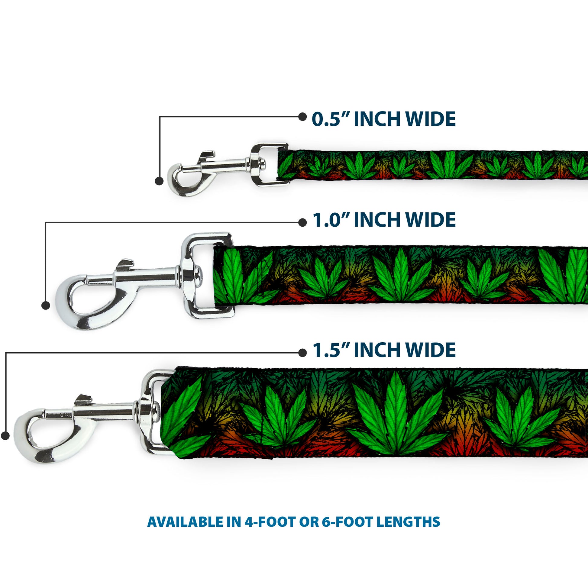 Buckle-Down Dog Leash - Marijuana Haze Rasta/Black Dog Leashes Buckle-Down