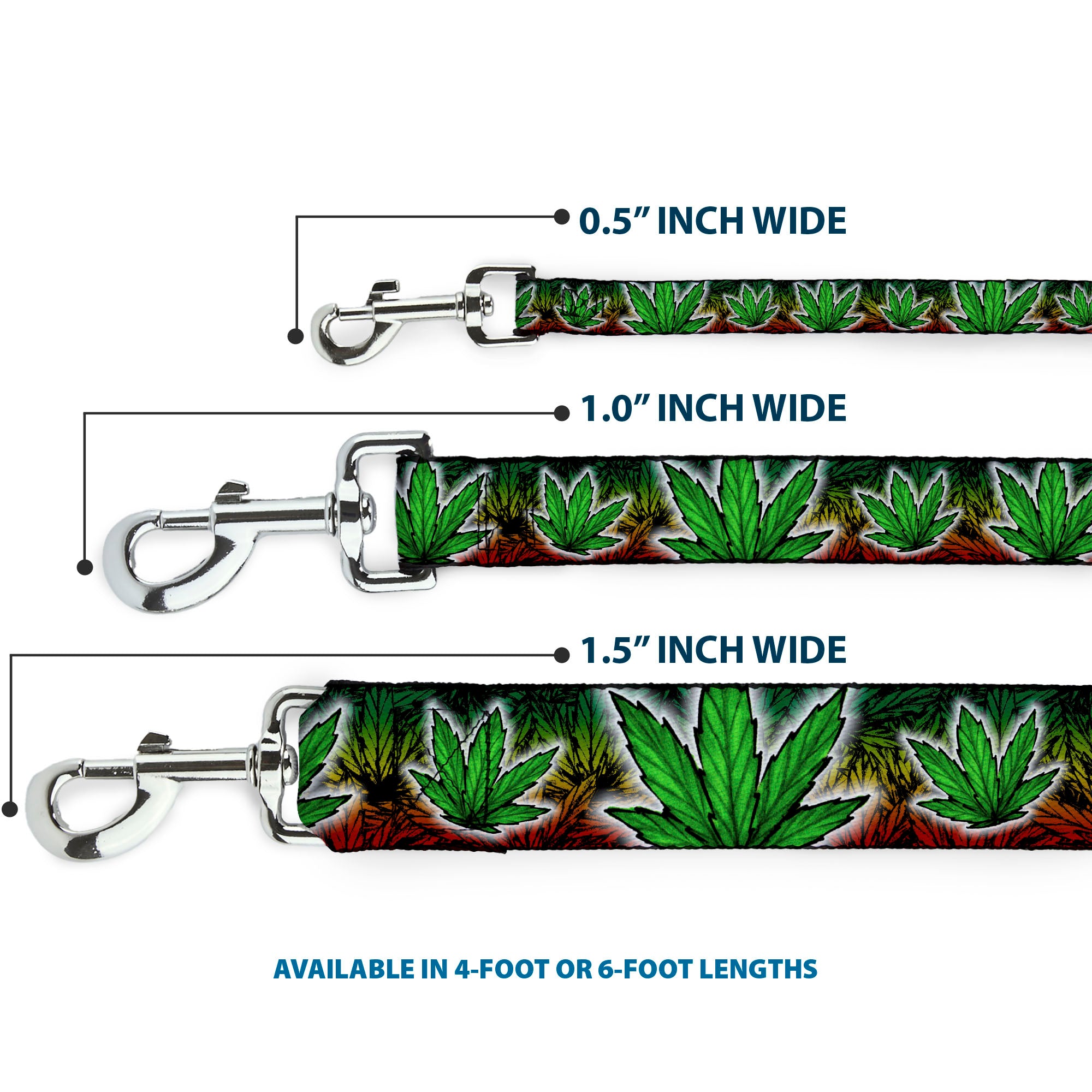 Buckle-Down Dog Leash - Marijuana Haze Rasta/White Dog Leashes Buckle-Down