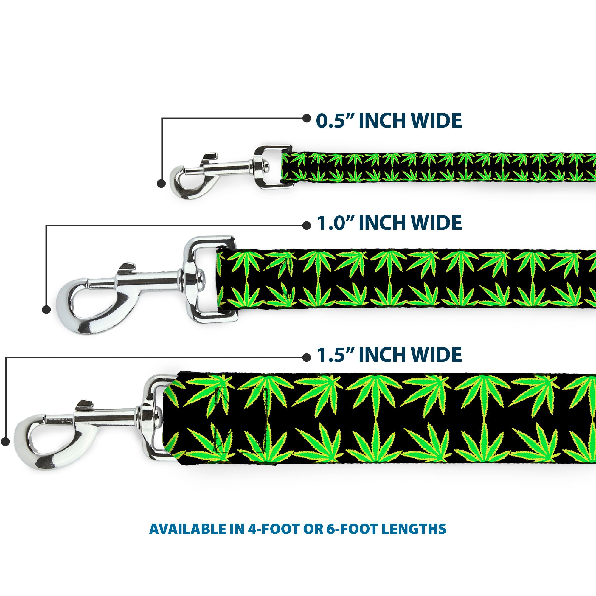 Buckle-Down Dog Leash - Marijuana Reflection Black/Yellow/Green Dog Leashes Buckle-Down