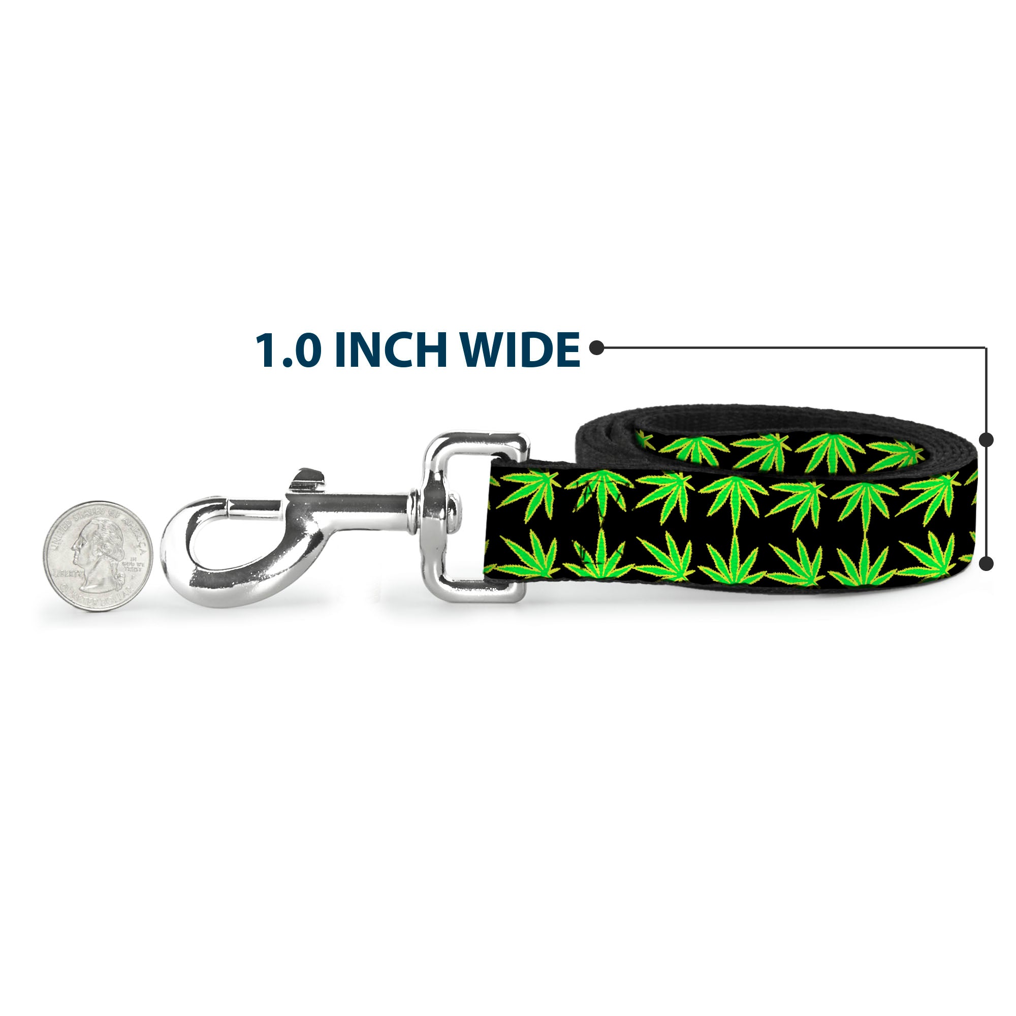 Buckle-Down Dog Leash - Marijuana Reflection Black/Yellow/Green Dog Leashes Buckle-Down