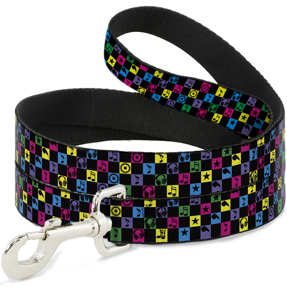 Dog Leash - Musical Checkers Black/Neon Dog Leashes Buckle-Down