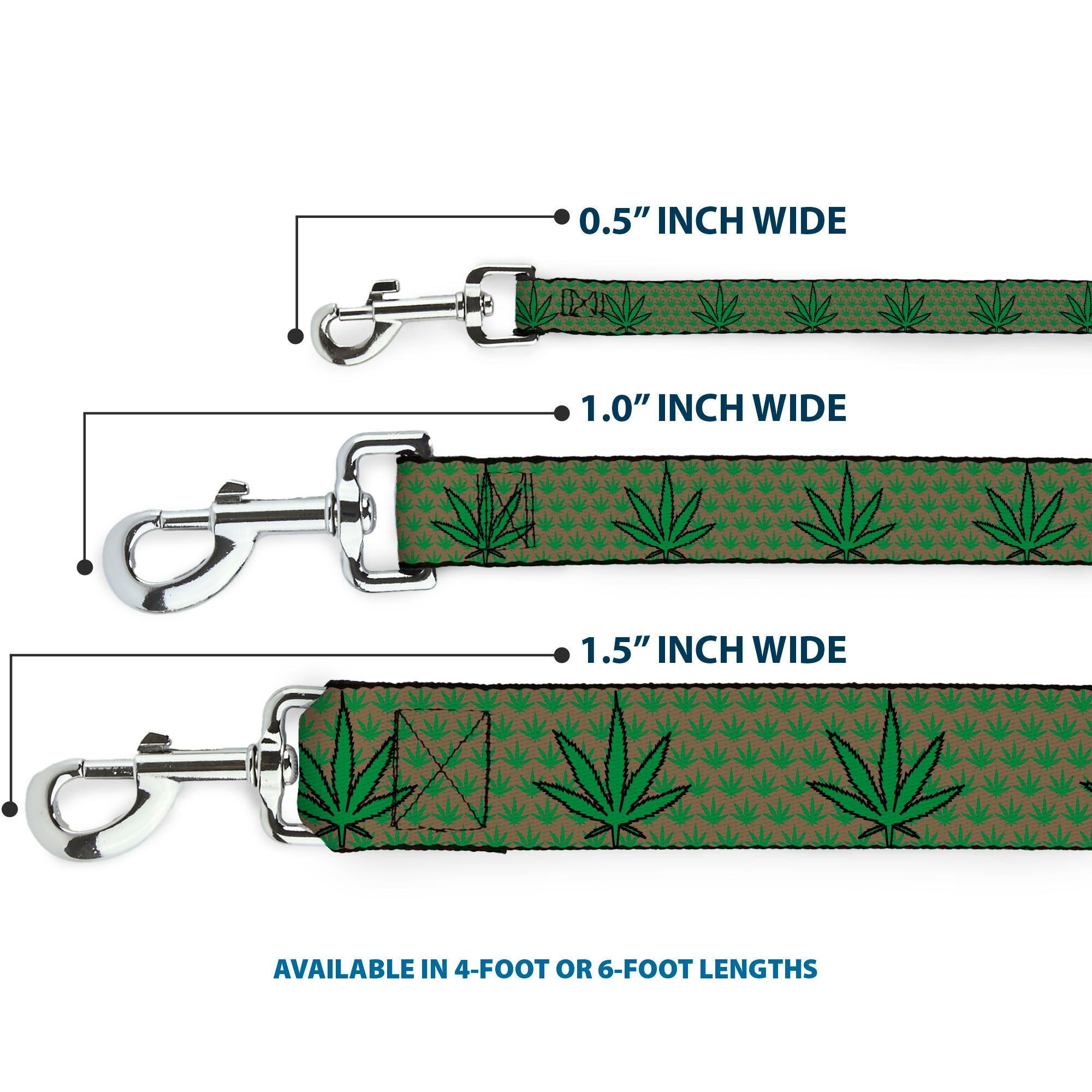 Buckle-Down Dog Leash - Marijuana Garden Tan/Green Dog Leashes Buckle-Down