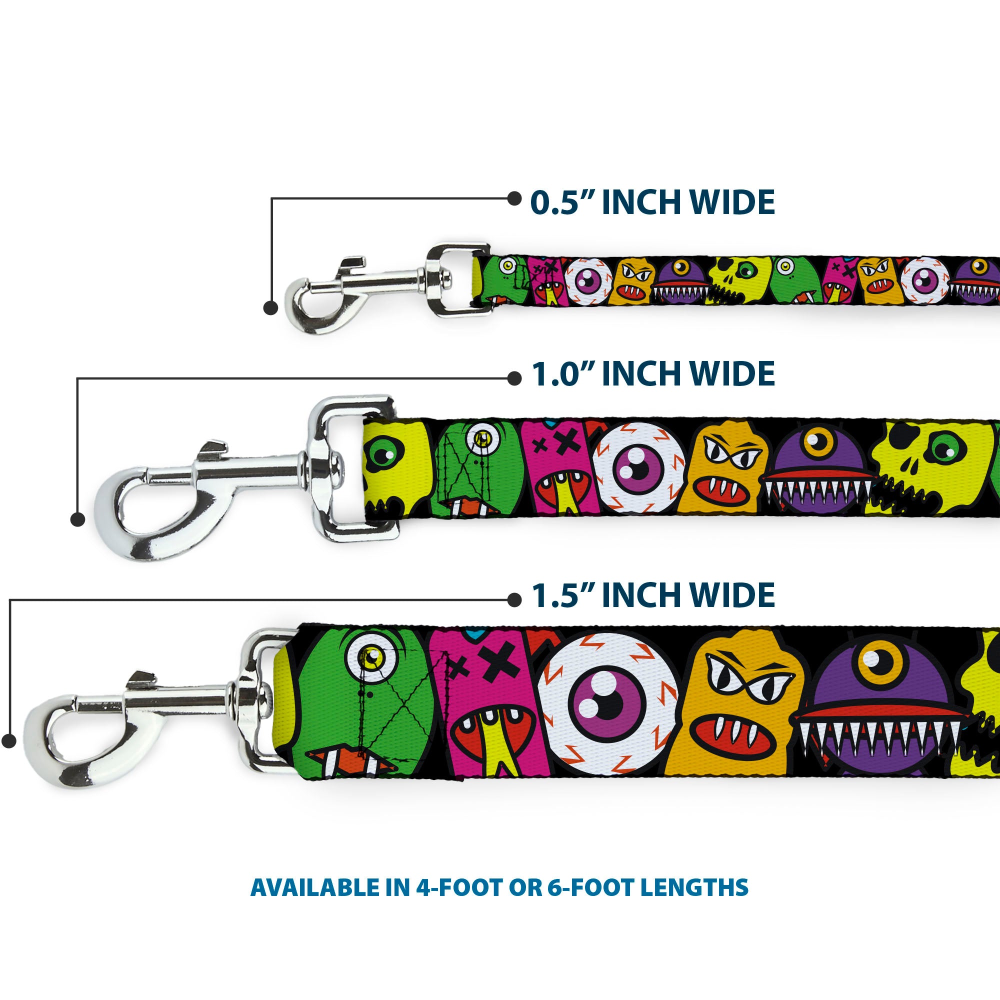 Dog Leash - Monsters CLOSE-UP Black Dog Leashes Buckle-Down