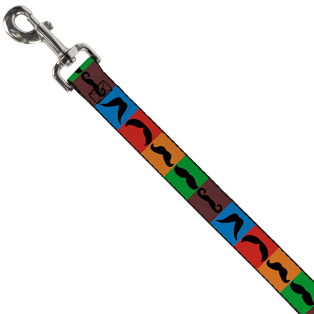 Dog Leash - Mustaches Multi Color Blocks/Black Dog Leashes Buckle-Down
