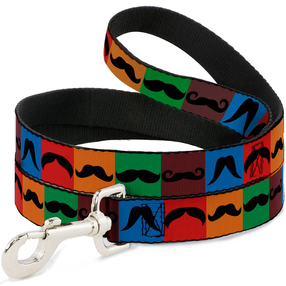 Dog Leash - Mustaches Multi Color Blocks/Black Dog Leashes Buckle-Down