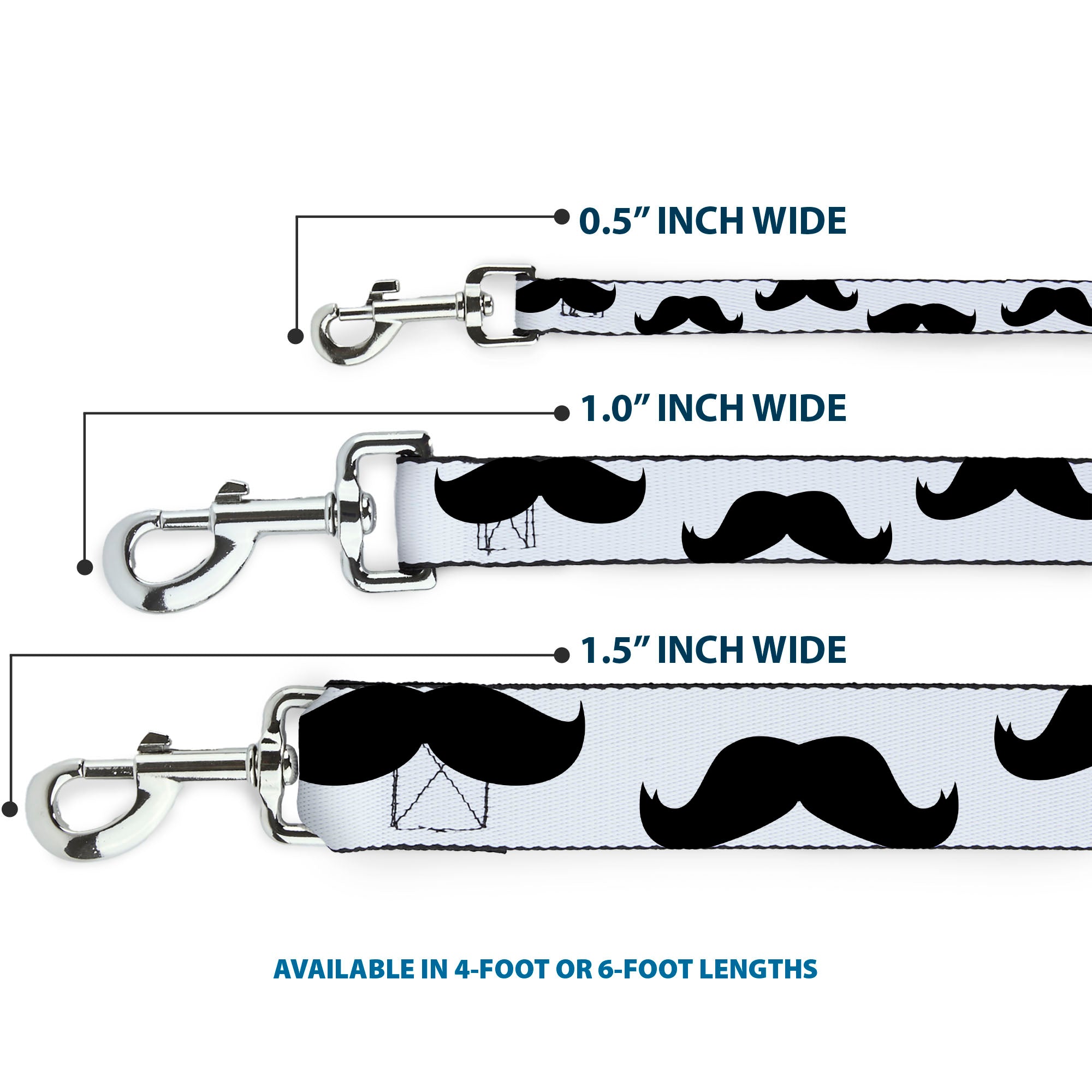 Dog Leash - Mustaches White/Black Dog Leashes Buckle-Down