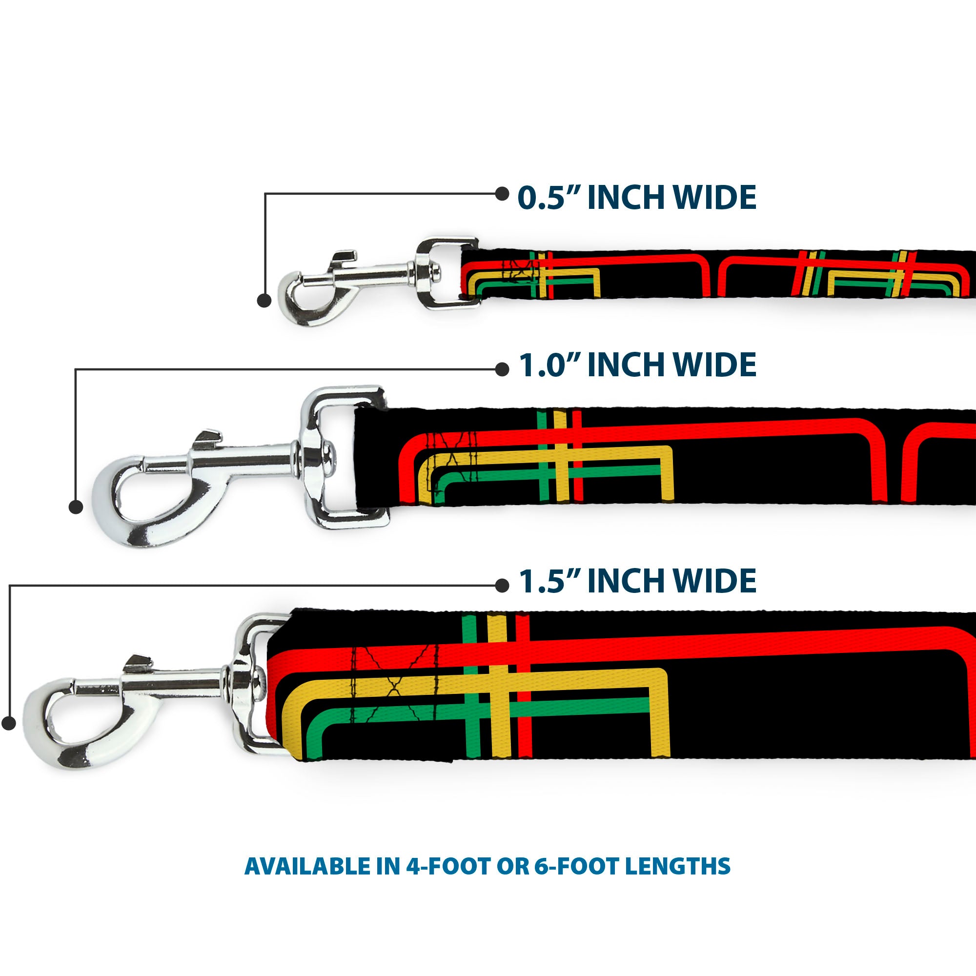Dog Leash - Maze Lines Black/Rasta Dog Leashes Buckle-Down