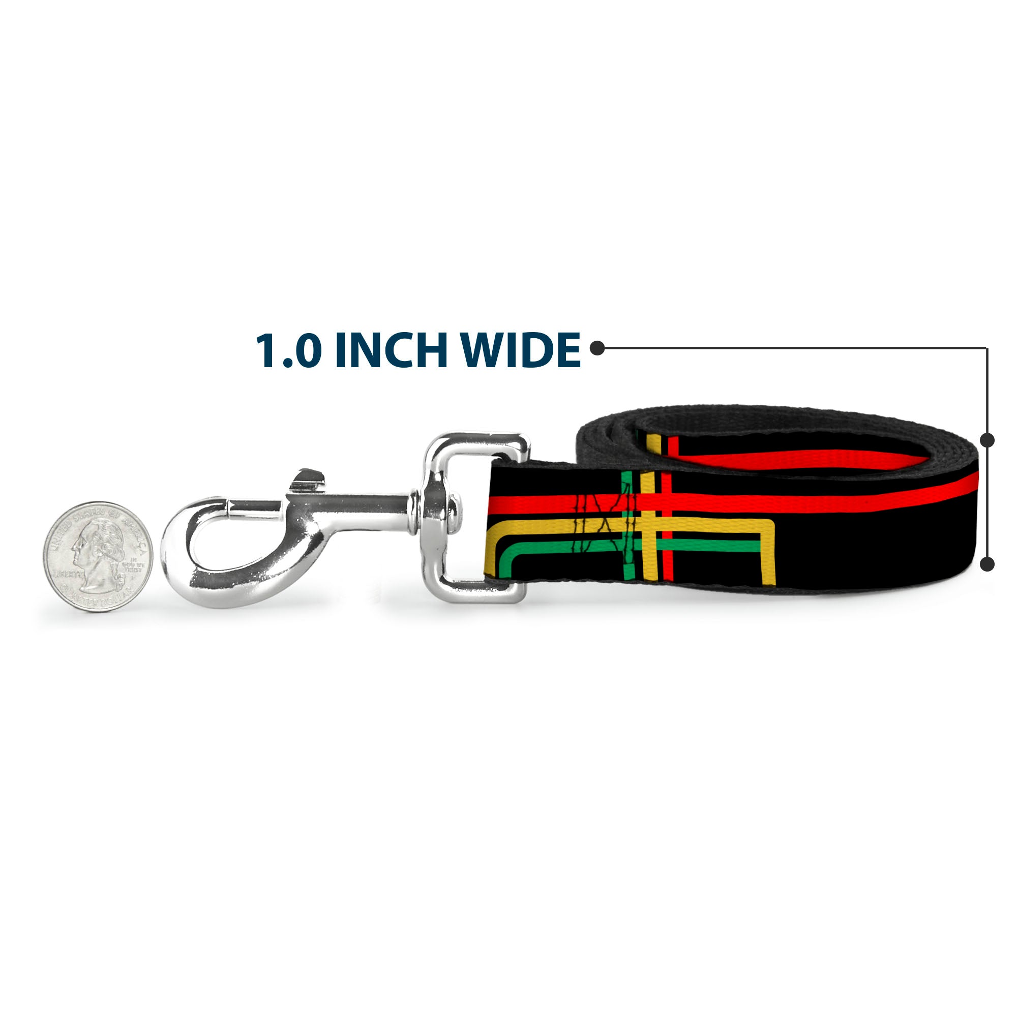 Dog Leash - Maze Lines Black/Rasta Dog Leashes Buckle-Down