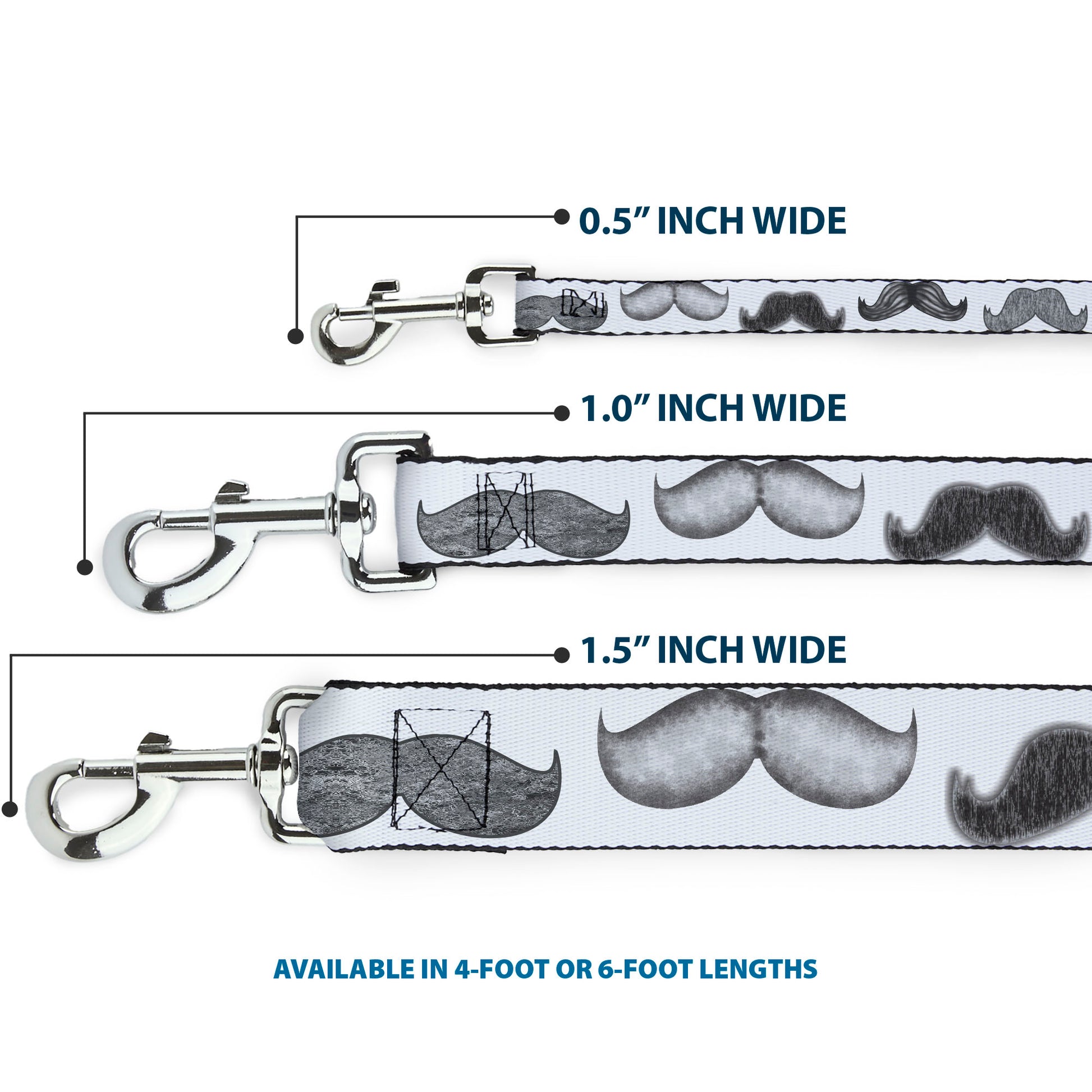 Dog Leash - Mustaches White/Sketch Dog Leashes Buckle-Down