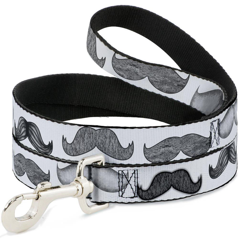 Dog Leash - Mustaches White/Sketch Dog Leashes Buckle-Down