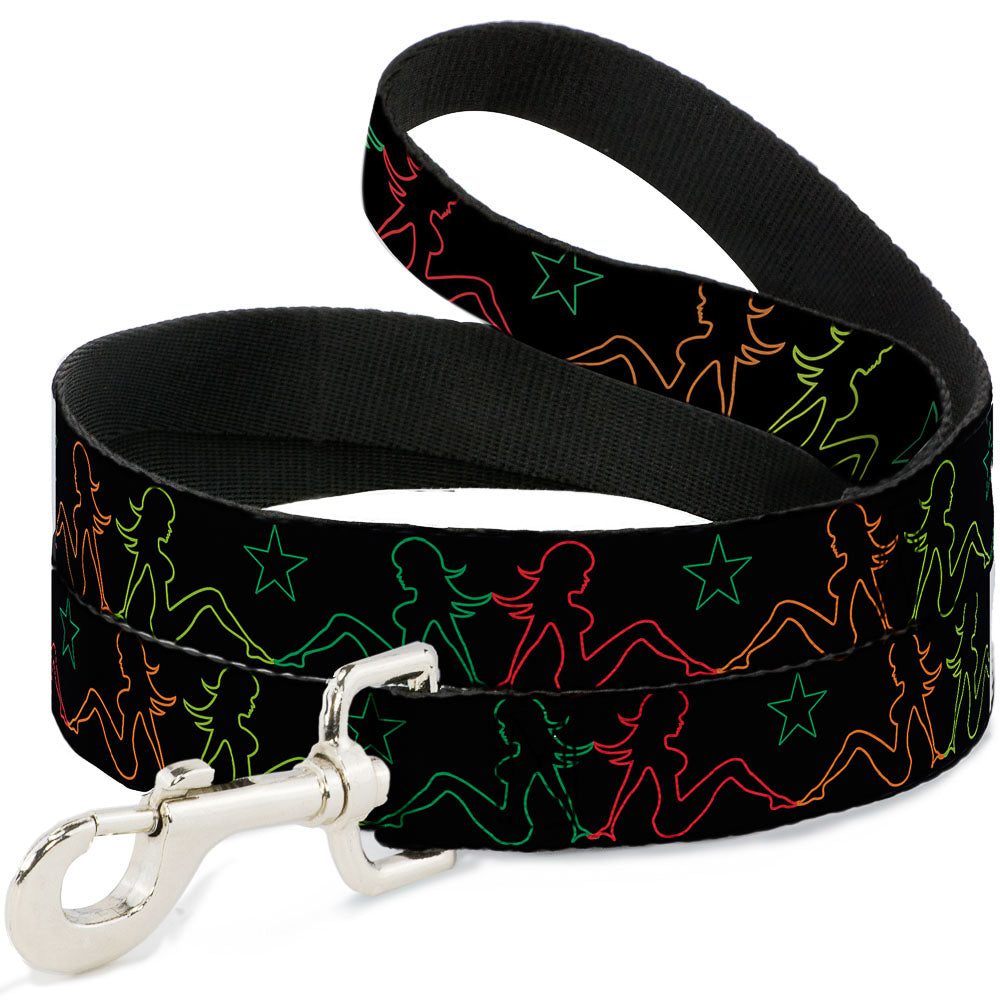 Dog Leash - Mud Flap Girls w/Star Outline Black/Multi Color Dog Leashes Buckle-Down