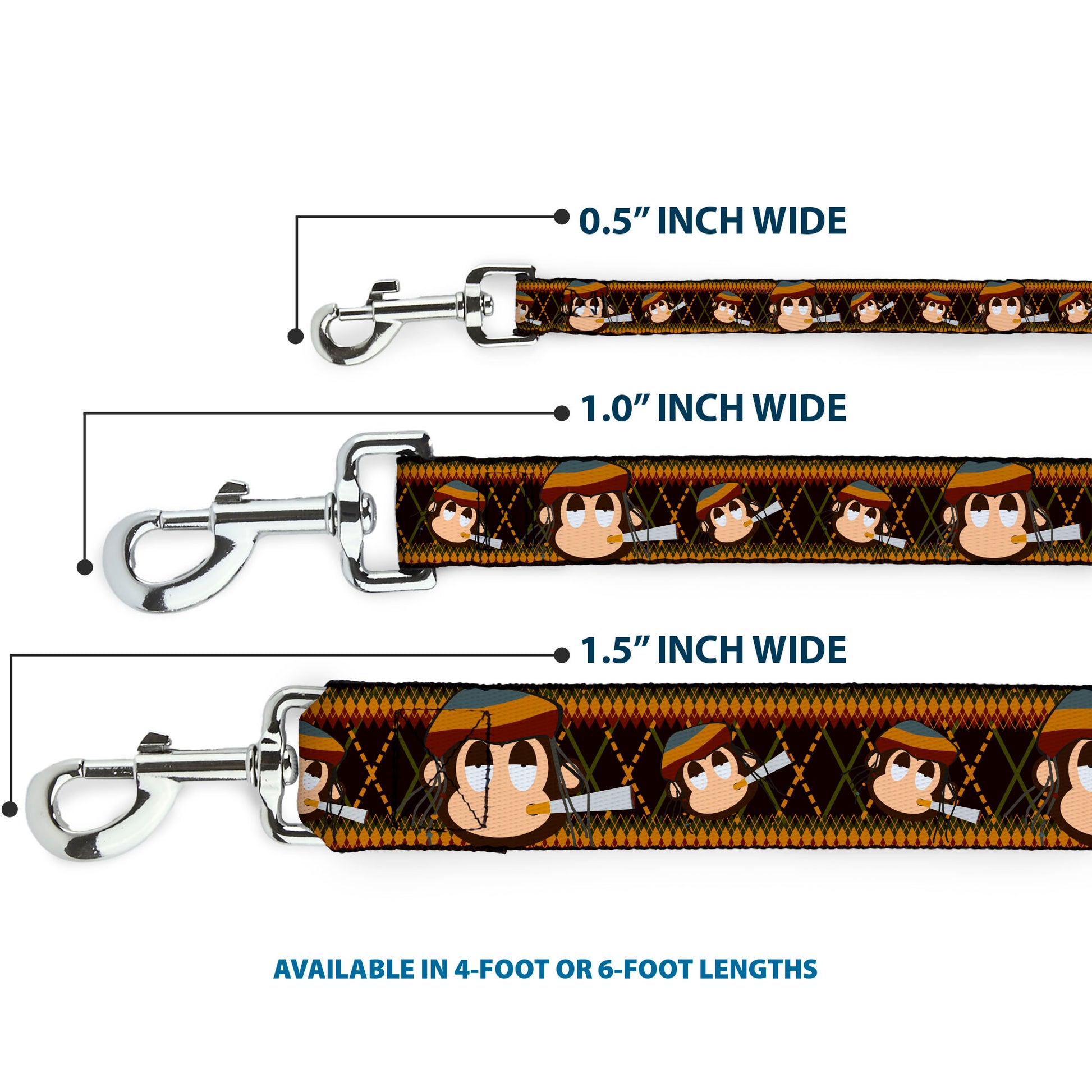 Dog Leash - Multi Smoking Monkey Argyle Brown Dog Leashes Buckle-Down