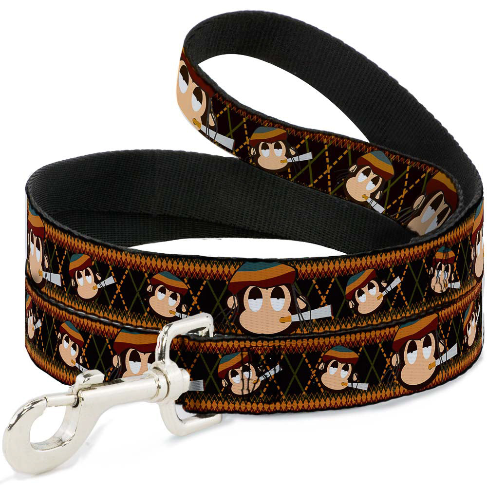 Dog Leash - Multi Smoking Monkey Argyle Brown Dog Leashes Buckle-Down