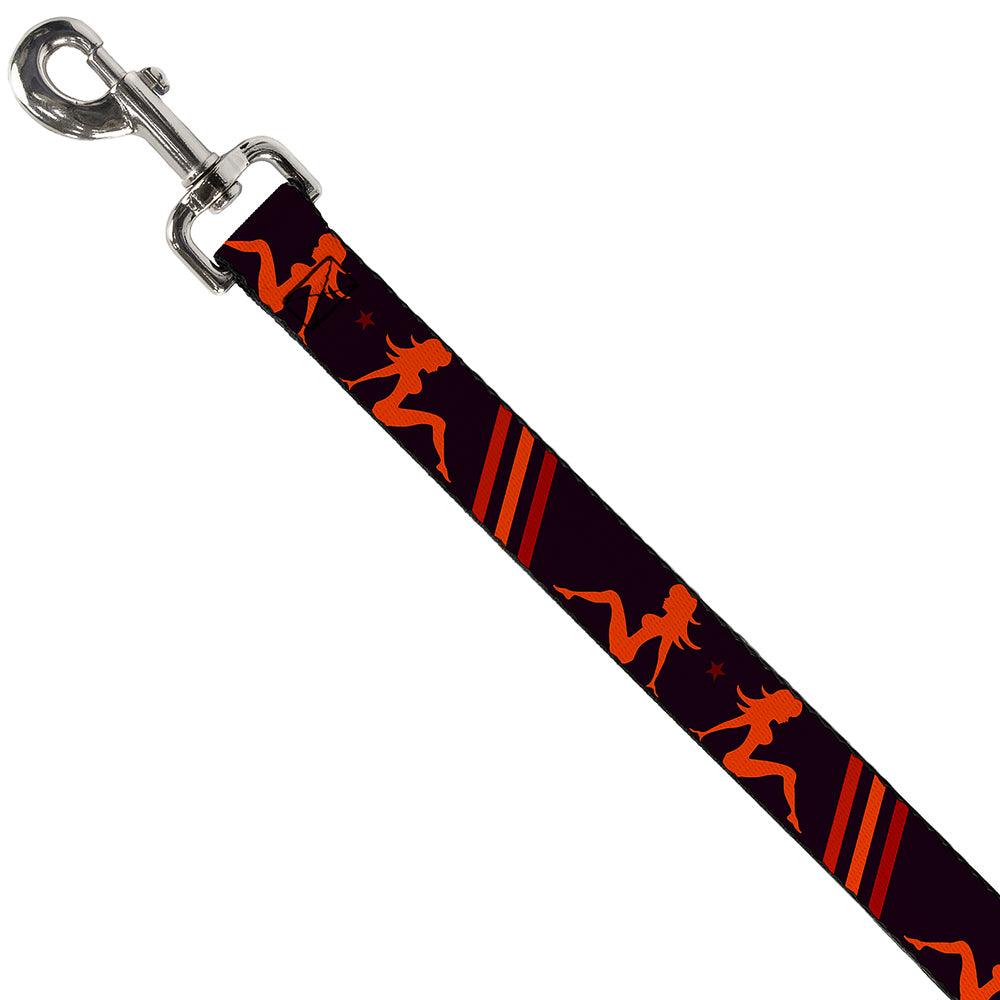 Dog Leash - Mud Flap Girls w/Stripes Black/Red/Orange Dog Leashes Buckle-Down