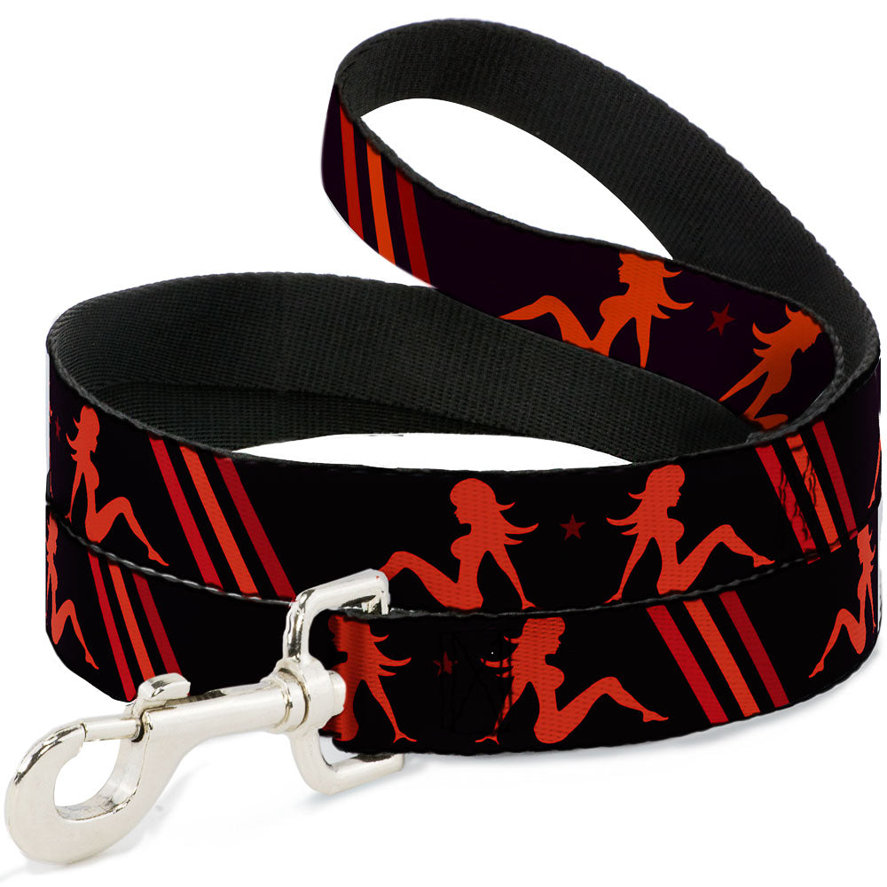 Dog Leash - Mud Flap Girls w/Stripes Black/Red/Orange Dog Leashes Buckle-Down