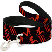 Dog Leash - Mud Flap Girls w/Stripes Black/Red/Orange Dog Leashes Buckle-Down
