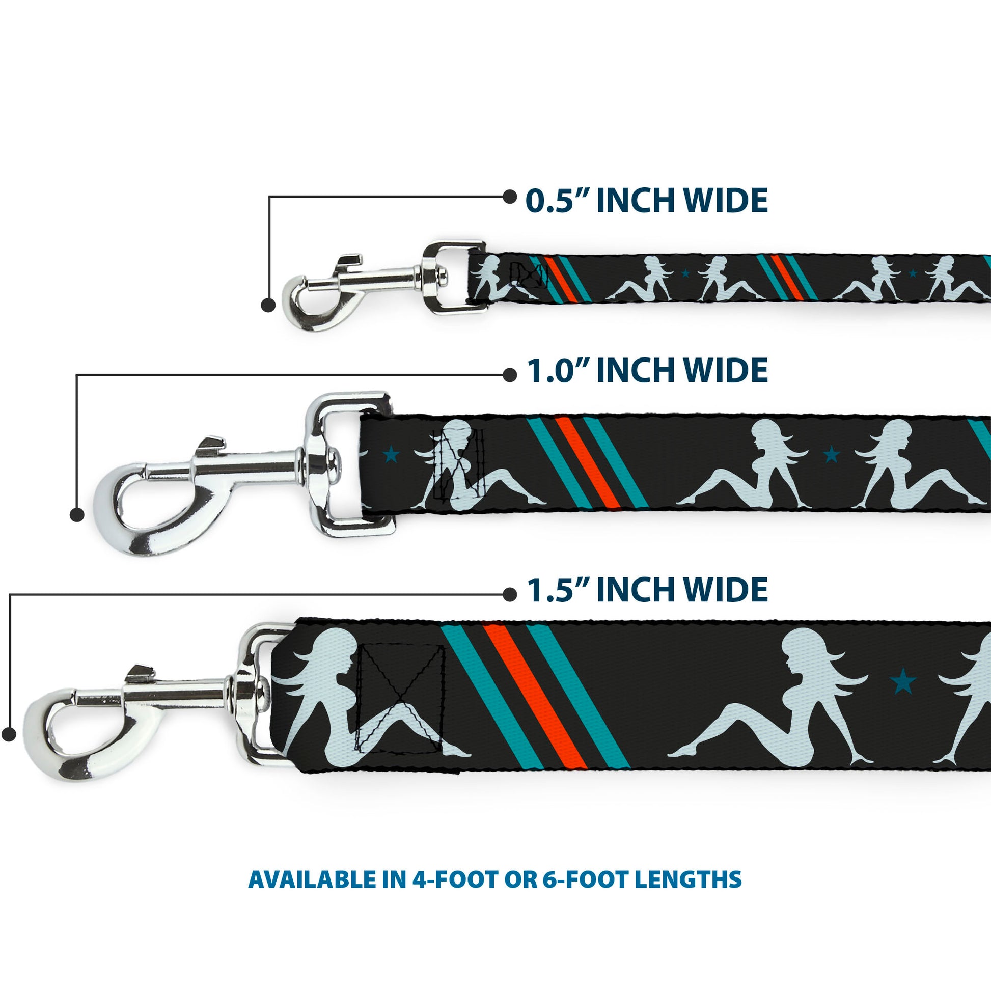 Dog Leash - Mud Flap Girls w/Stripes Gray/Turquoise/Orange Dog Leashes Buckle-Down