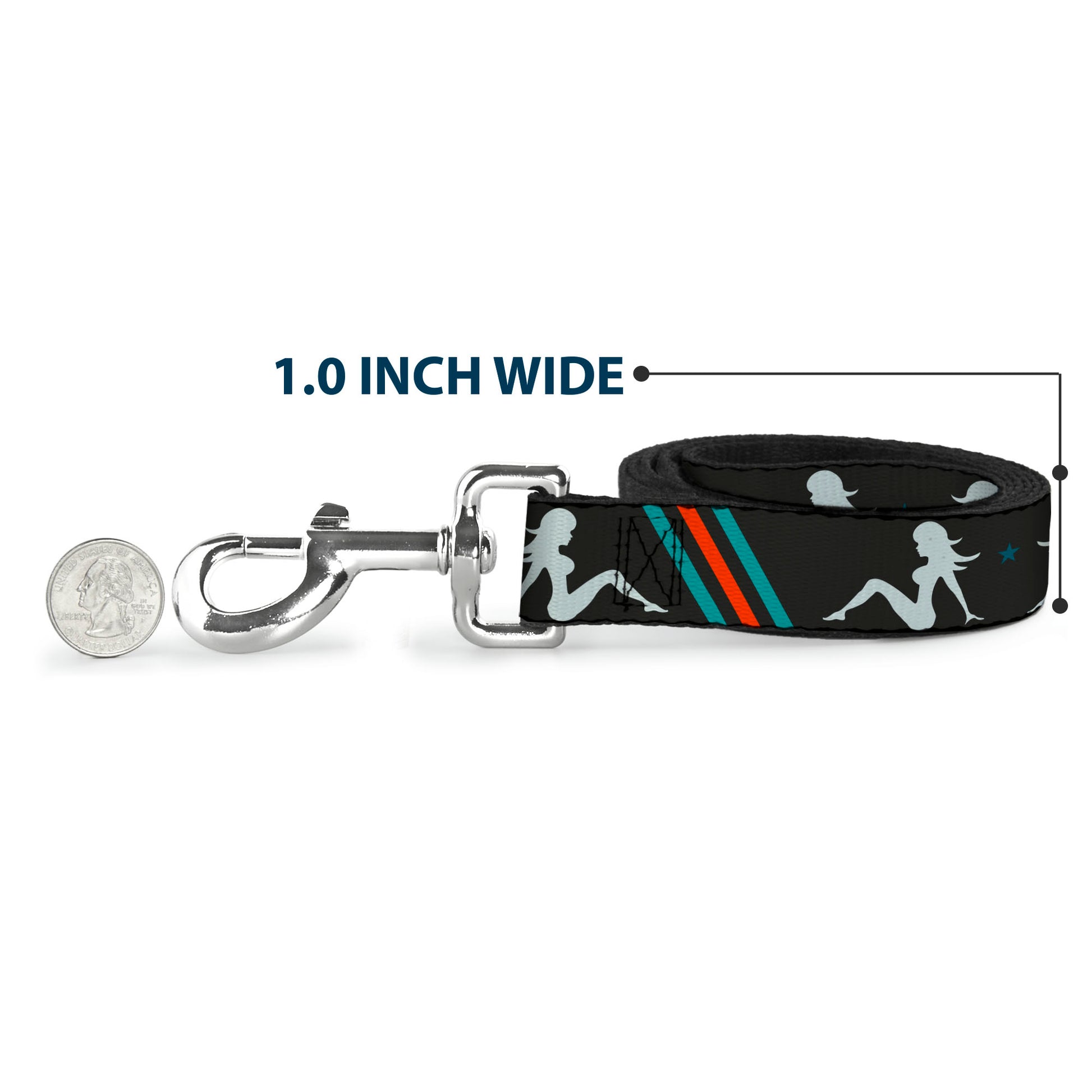Dog Leash - Mud Flap Girls w/Stripes Gray/Turquoise/Orange Dog Leashes Buckle-Down