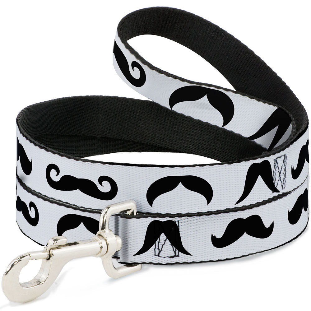 Dog Leash - Mustaches Straight White/Black Dog Leashes Buckle-Down