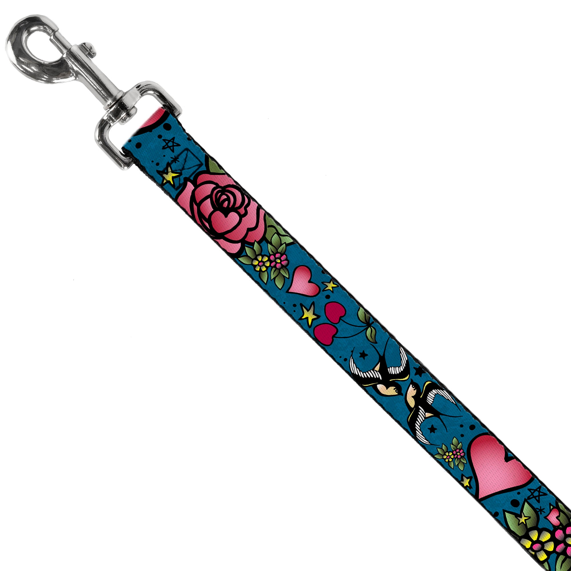 Dog Leash - Mom & Dad CLOSE-UP Blue w/Sparrows Dog Leashes Buckle-Down