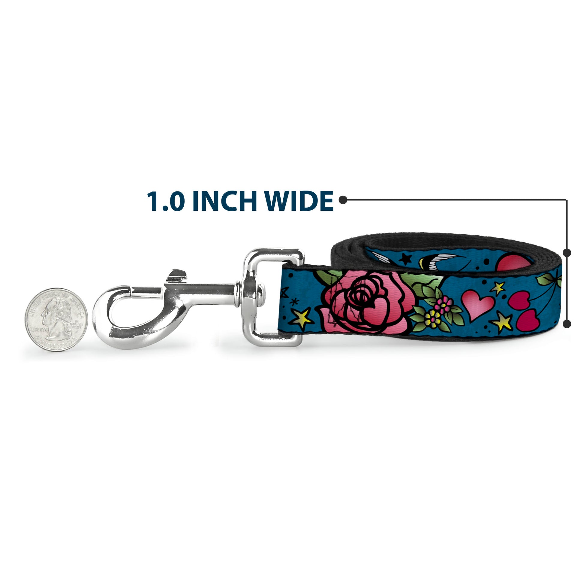 Dog Leash - Mom & Dad CLOSE-UP Blue w/Sparrows Dog Leashes Buckle-Down