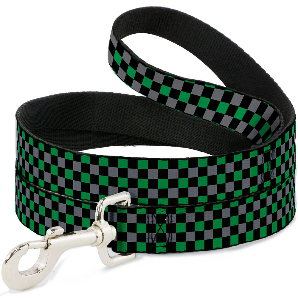 Dog Leash - Mini Checker Black/Gray/3 Green Dog Leashes Buckle-Down