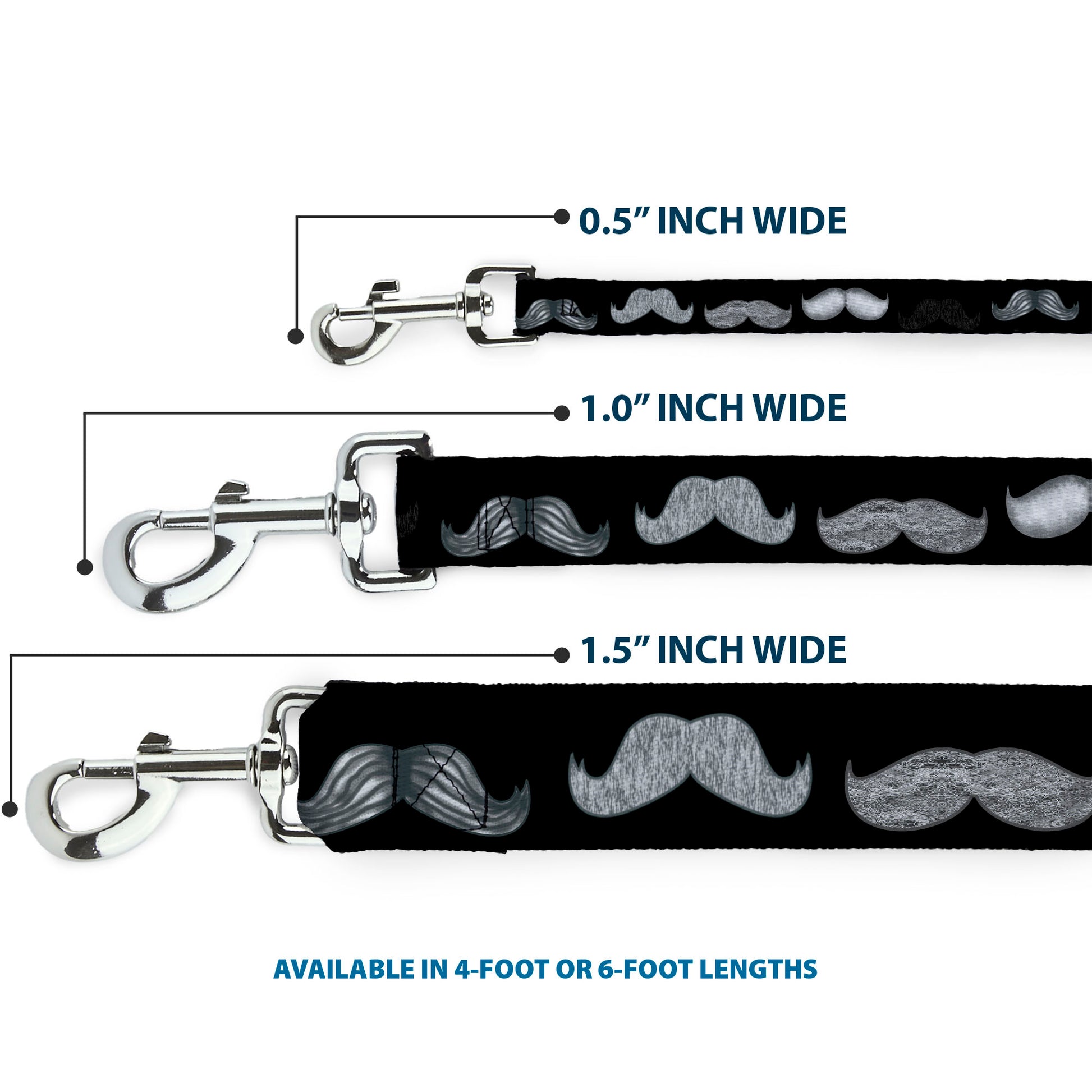 Dog Leash - Mustache Sketch Black/White Dog Leashes Buckle-Down